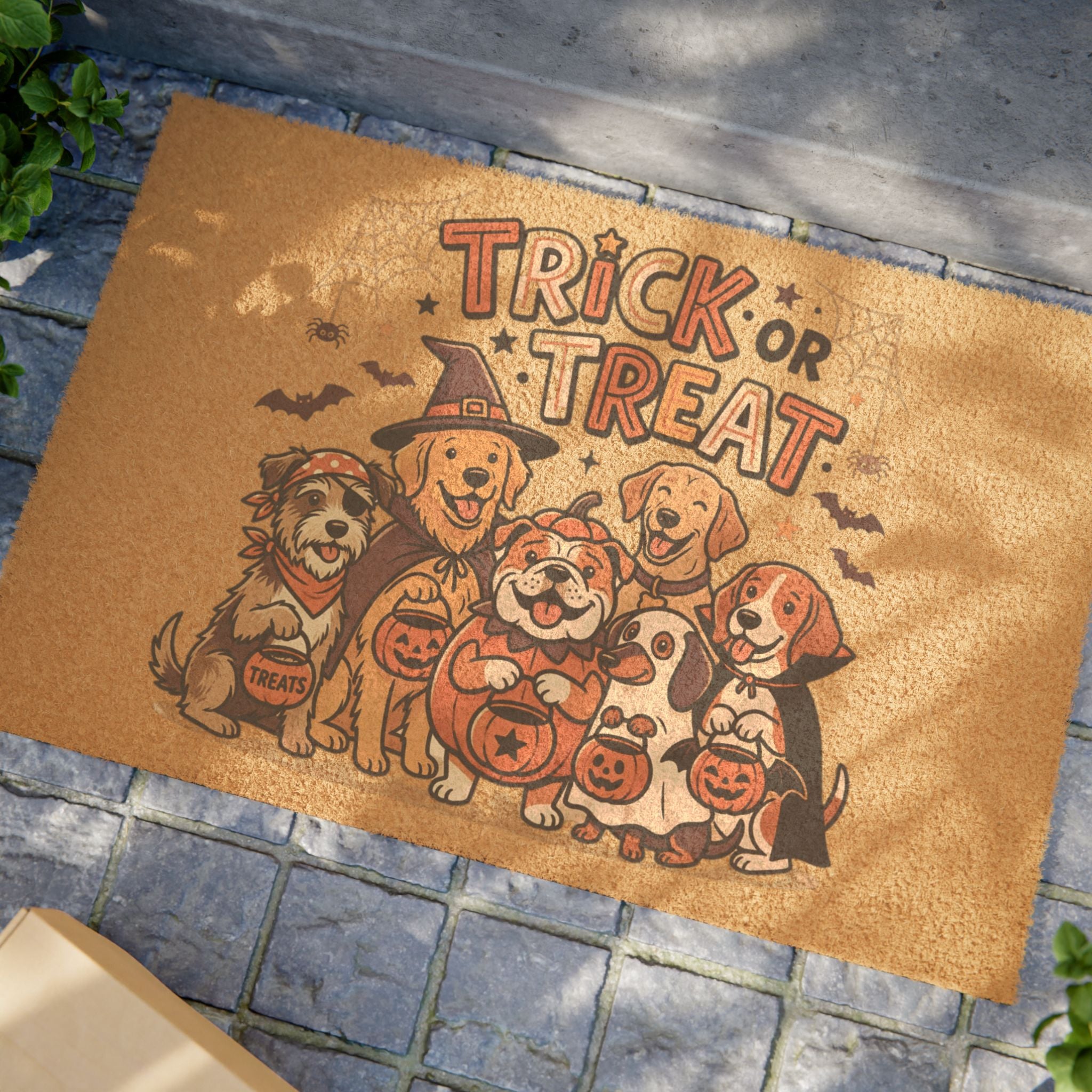 Halloween Trick or Treat Doormat – Festive Pumpkin, Ghosts & Candy Entrance Mat
