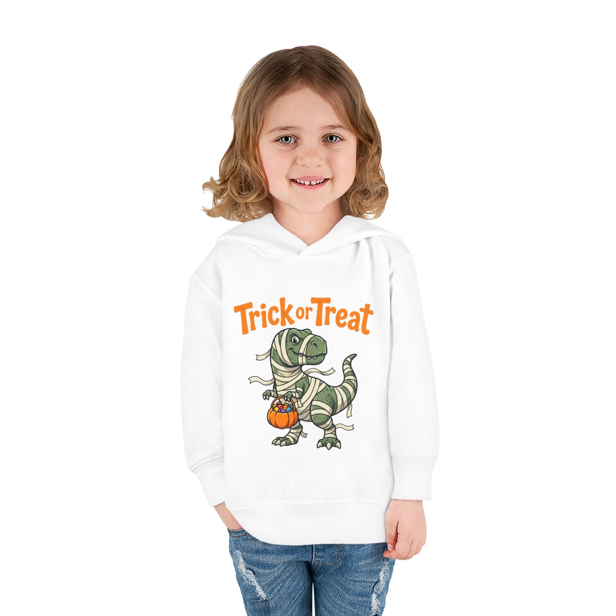 Toddler Halloween Mummy Dino Hoodie — "Trick or Treat" Pumpkin Pullover
