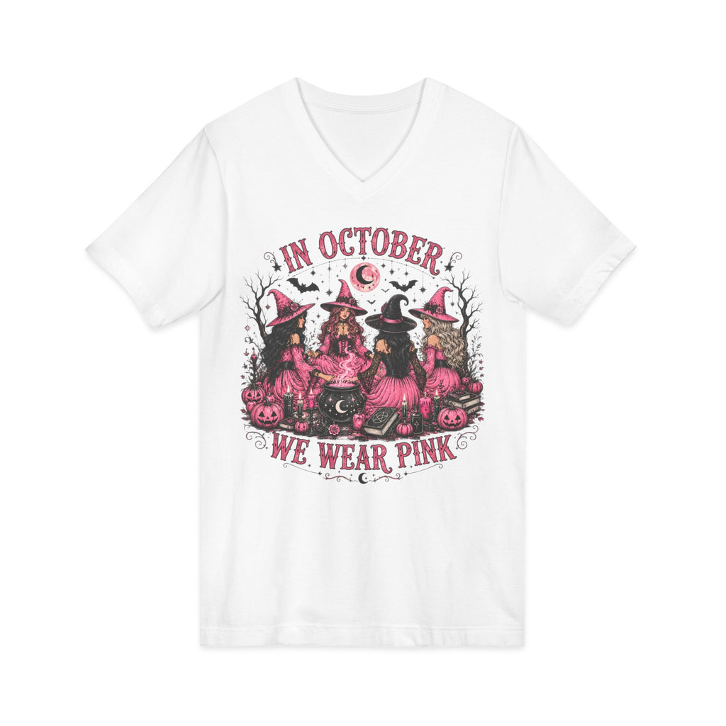 October We Wear Pink Halloween Tee — Breast Cancer Awareness Witch Design