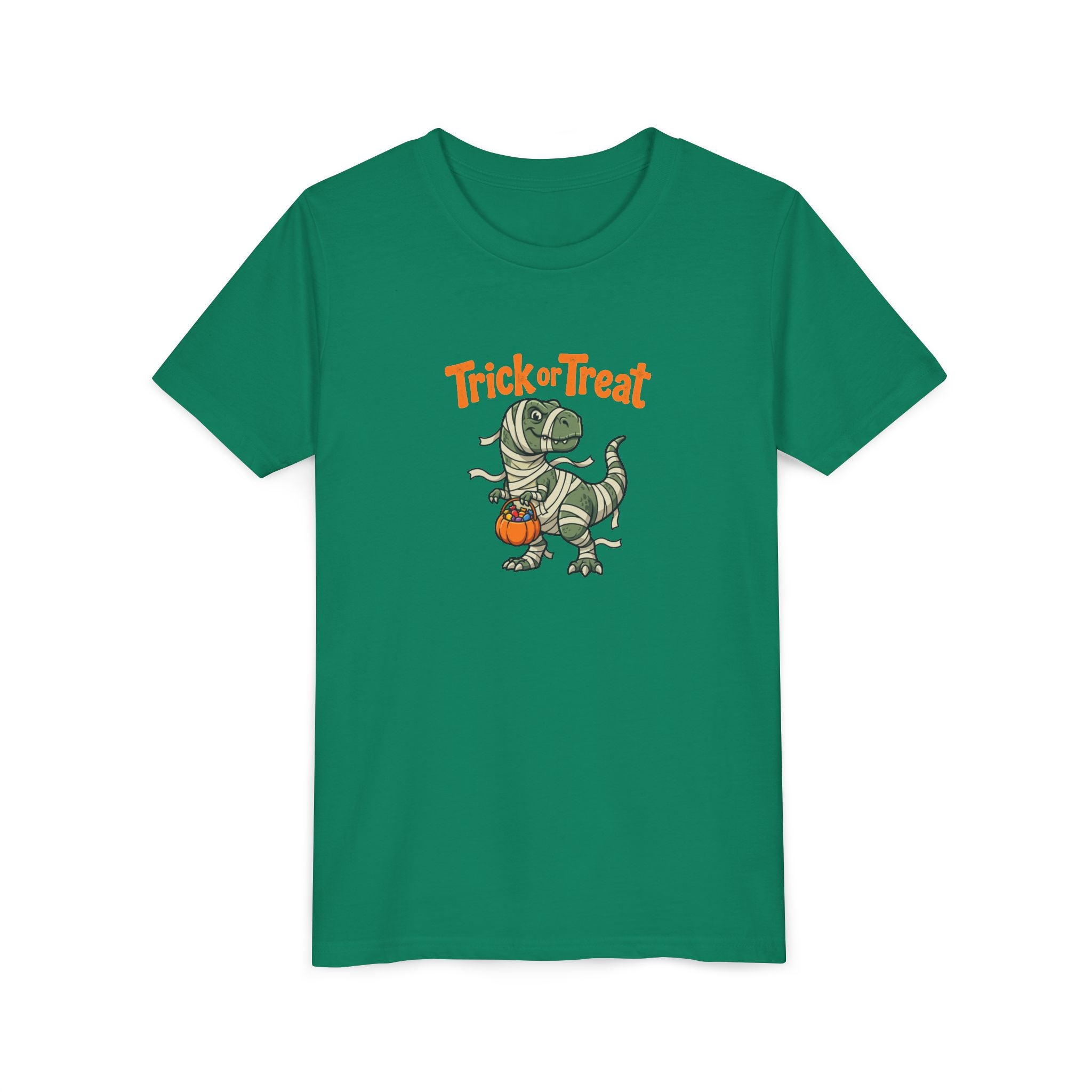 Youth Tee — Mummy Dino 'Trick or Treat' Halloween Shirt