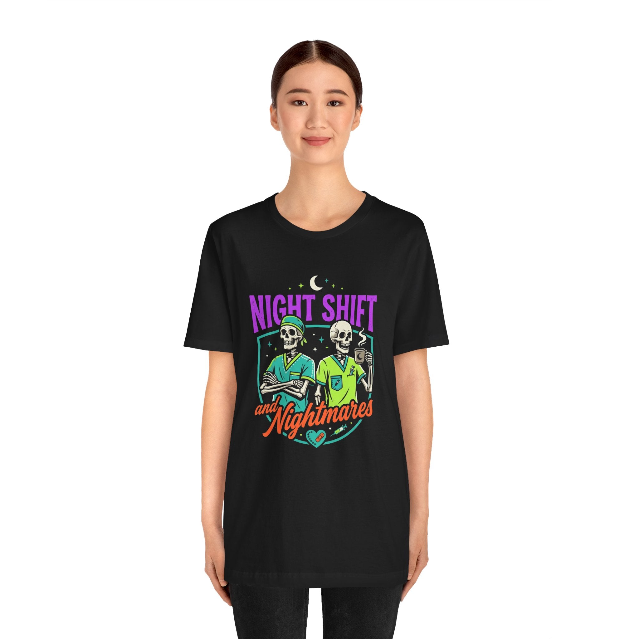 Night Shift and Nightmares Tee — Funny Nurse Skeletons Emergency Medical Shirt