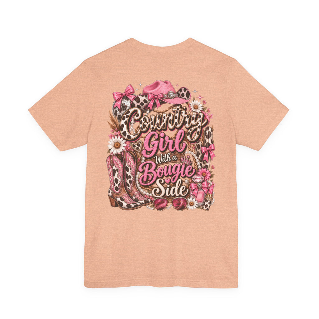 Country Girl Tee — "With a Bougie Side" Western Pink Graphic T-Shirt
