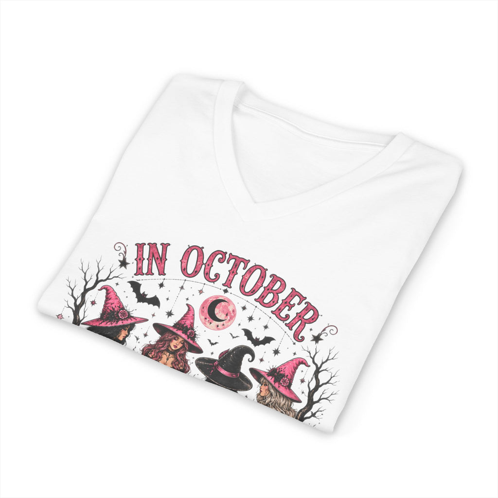October We Wear Pink Halloween Tee — Breast Cancer Awareness Witch Design