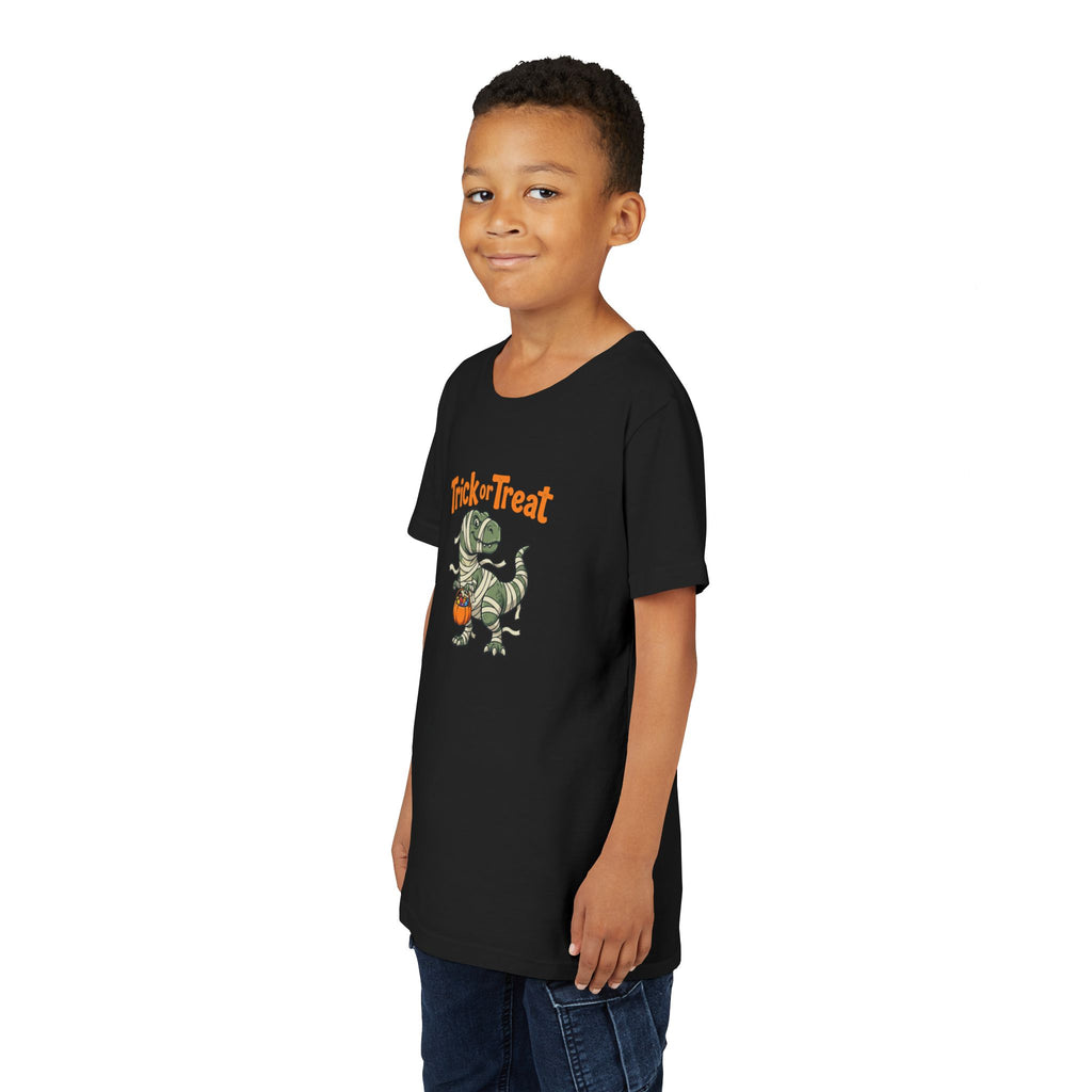 Youth Tee — Mummy Dino 'Trick or Treat' Halloween Shirt