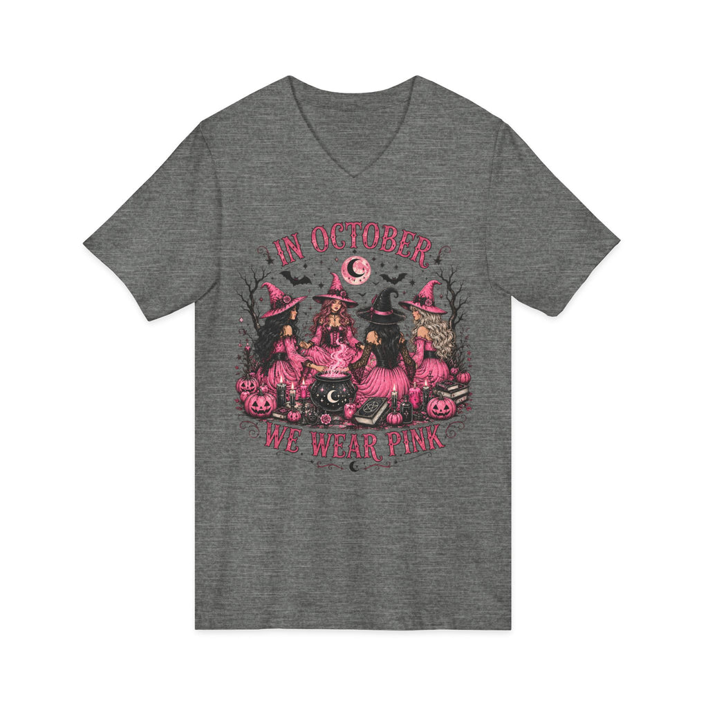 October We Wear Pink Halloween Tee — Breast Cancer Awareness Witch Design