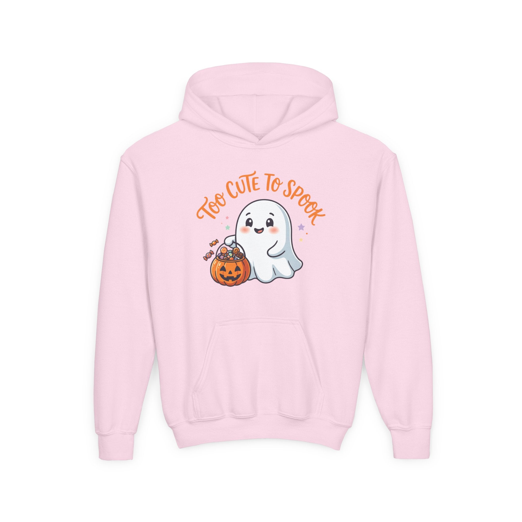 Youth Halloween Ghost Hoodie - "Too Cute to Spook" Kids Pullover