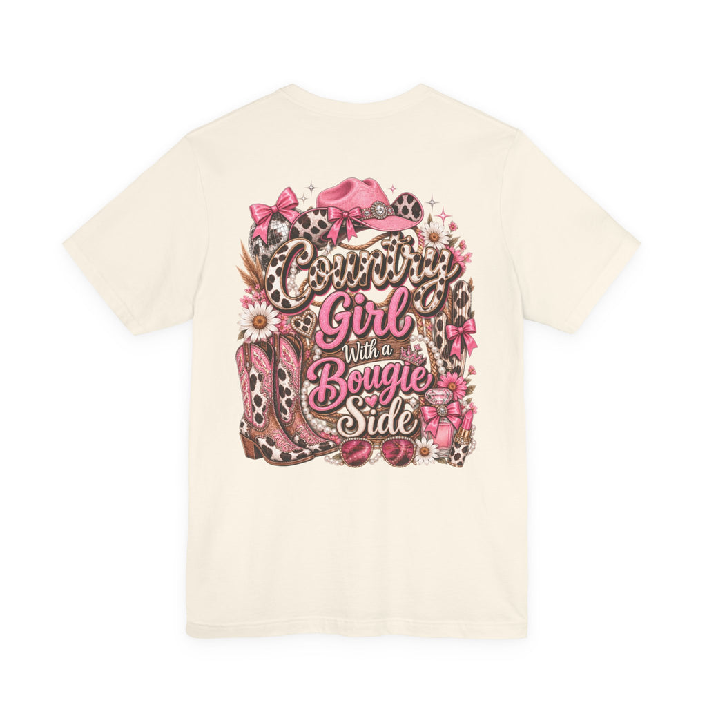 Country Girl Tee — "With a Bougie Side" Western Pink Graphic T-Shirt