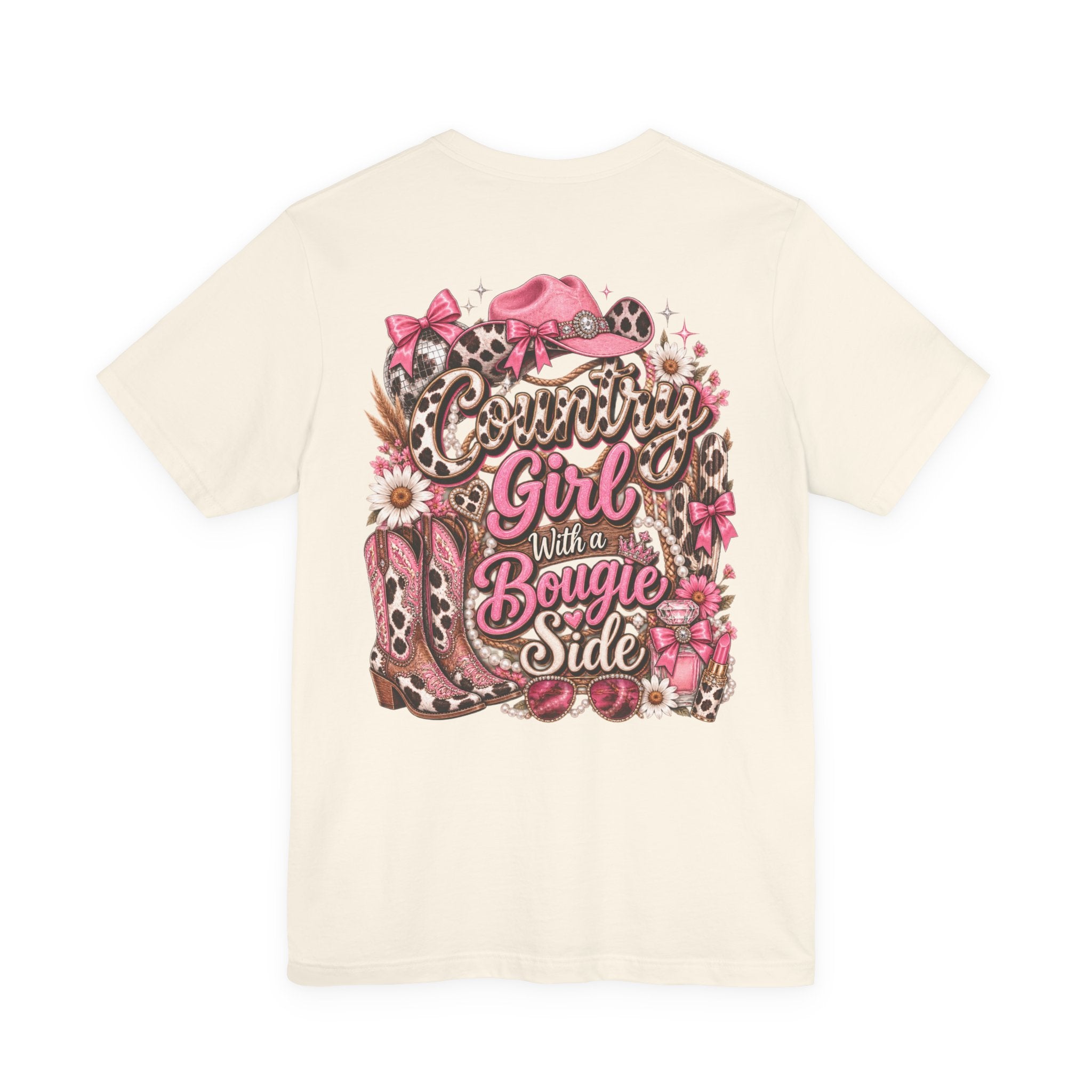 Country Girl Tee — "With a Bougie Side" Western Pink Graphic T-Shirt
