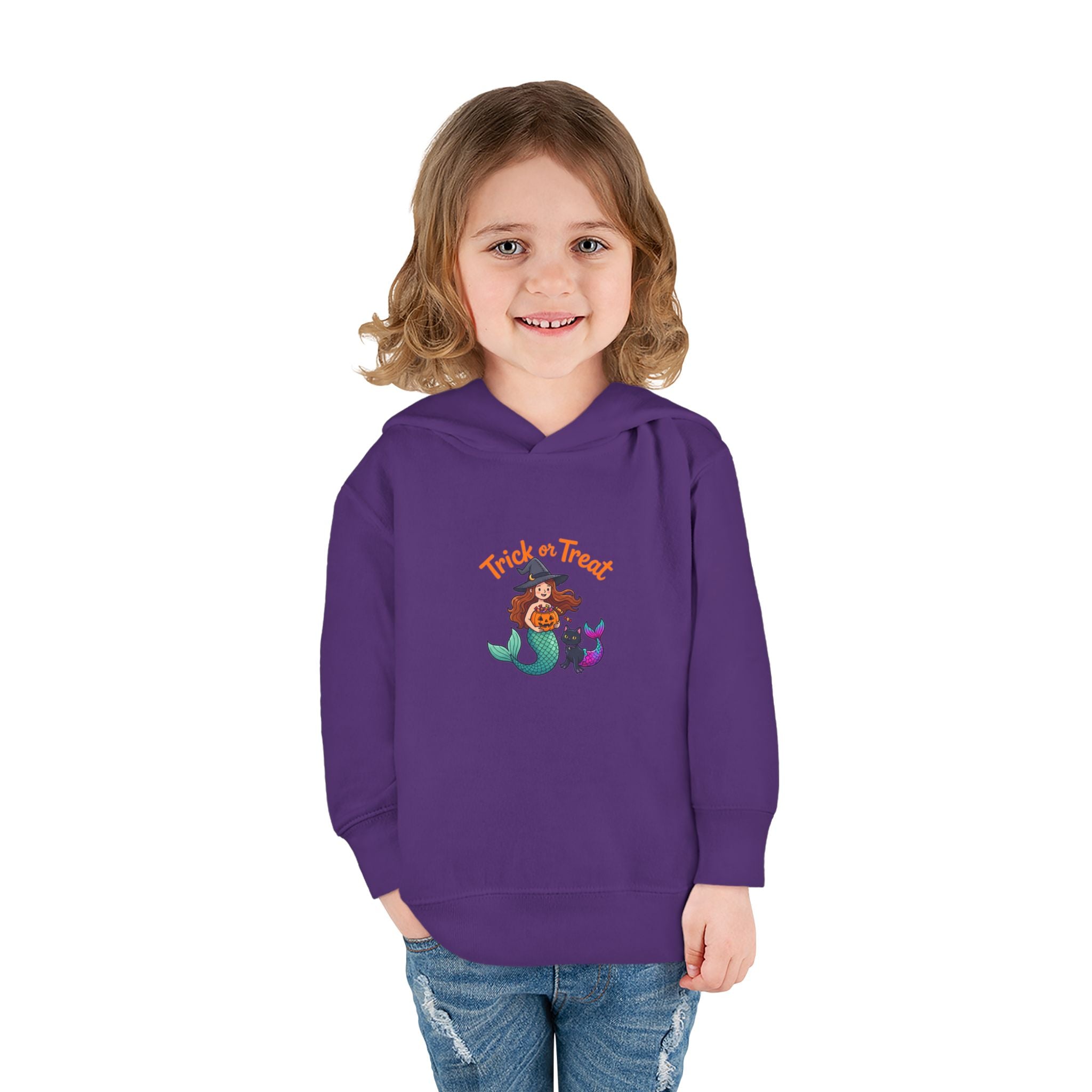 Toddler Halloween Mermaid Hoodie – "Trick or Treat" Witch & Black Cat Pullover