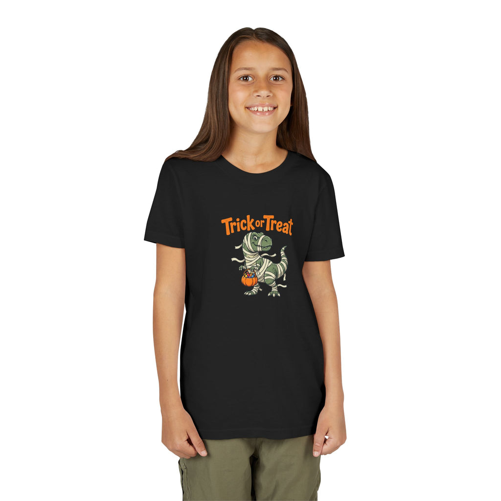 Youth Tee — Mummy Dino 'Trick or Treat' Halloween Shirt