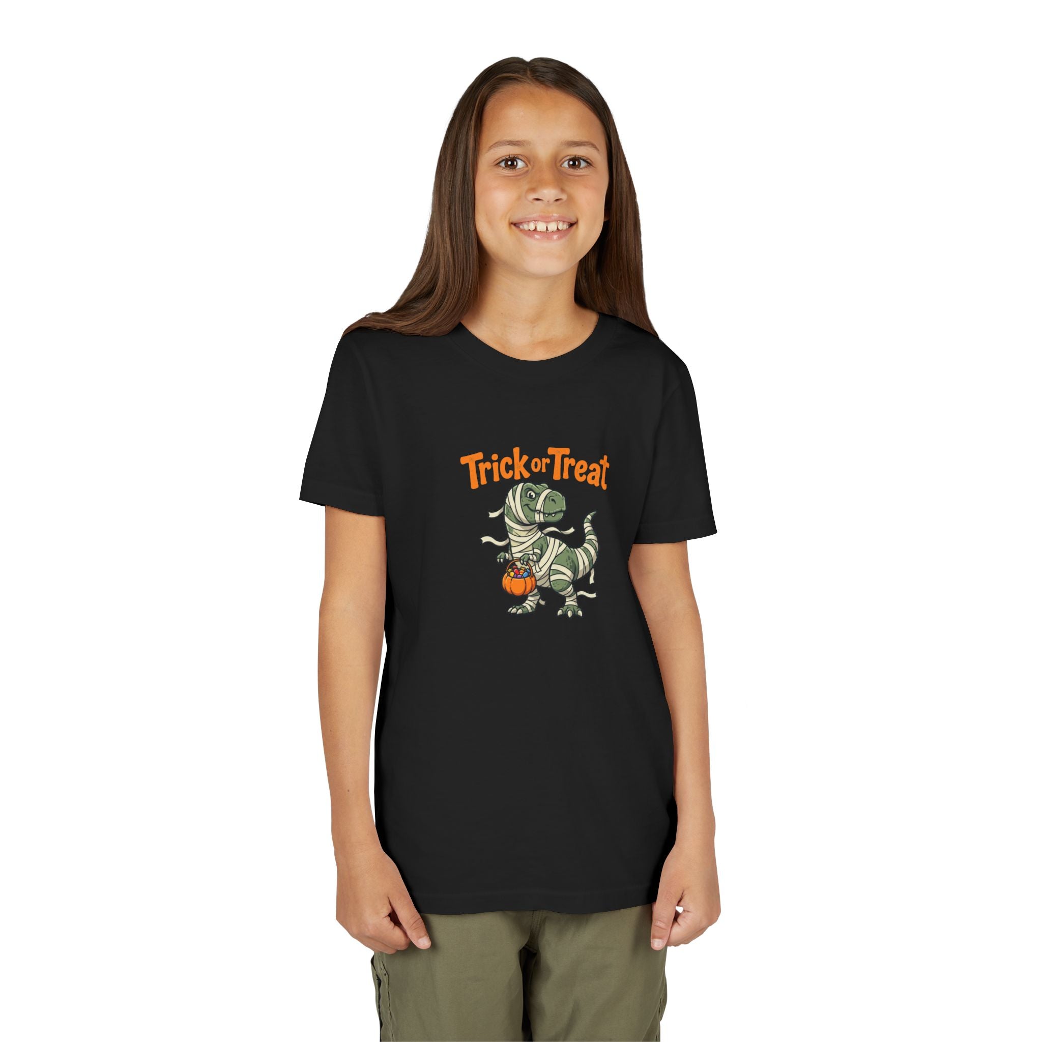 Youth Tee — Mummy Dino 'Trick or Treat' Halloween Shirt