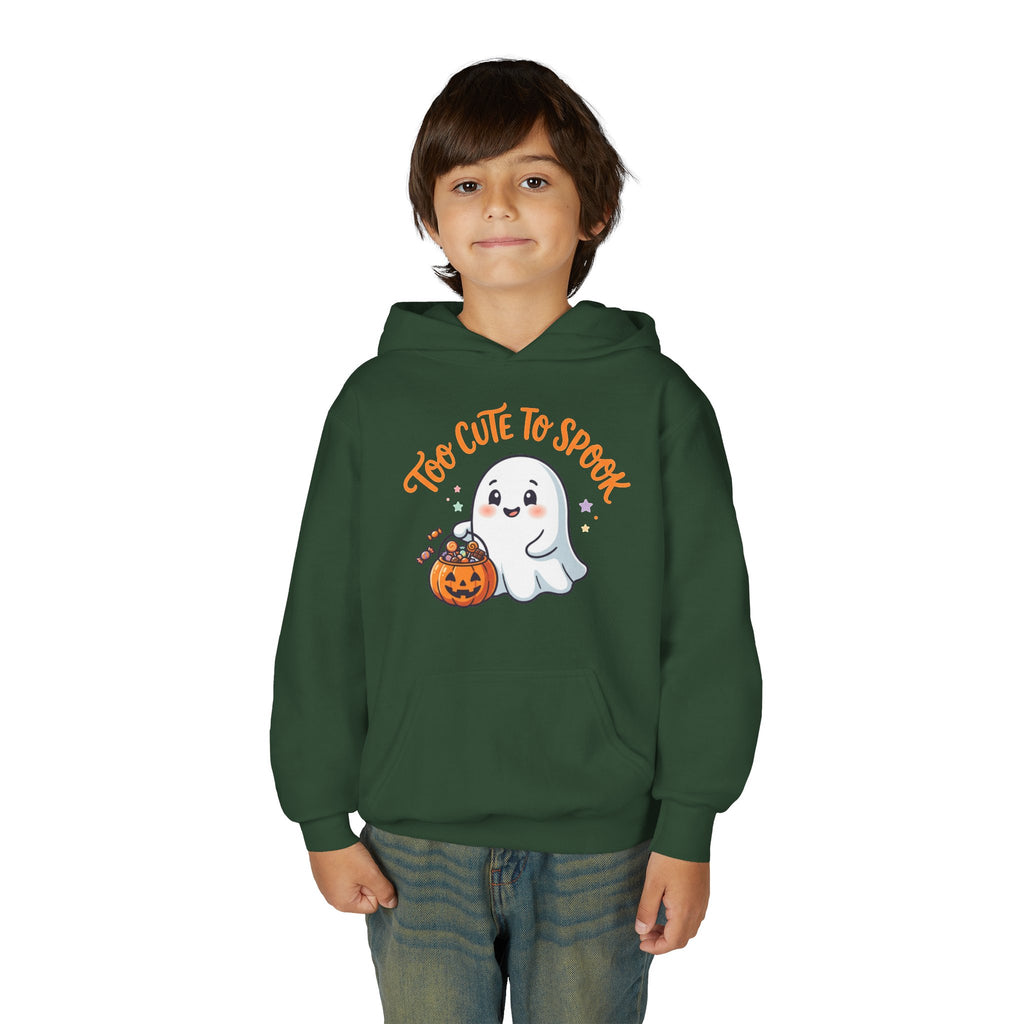 Youth Halloween Ghost Hoodie - "Too Cute to Spook" Kids Pullover