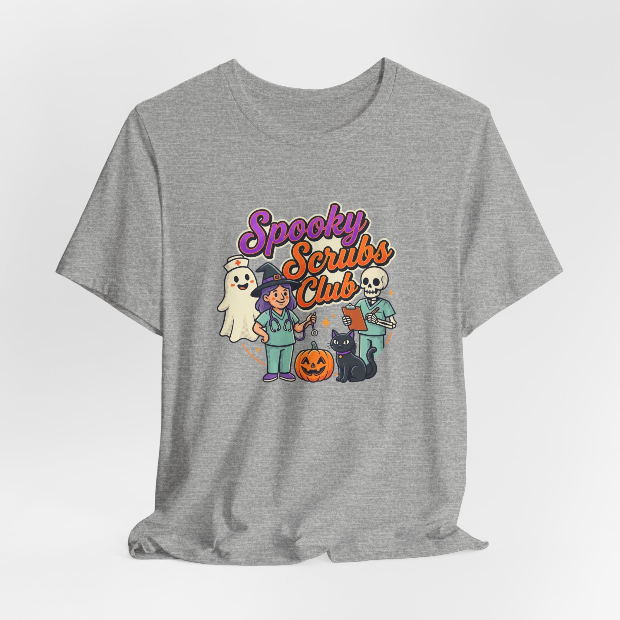 Spooky Scrubs Club Halloween Nurse T-Shirt — Cute Ghost & Pumpkin Medical Tee