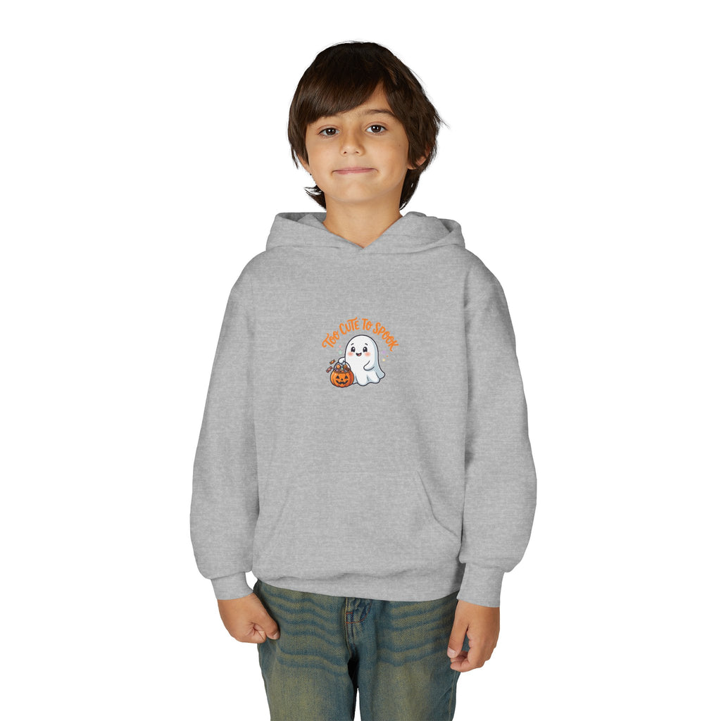 Youth Halloween Ghost Hoodie - "Too Cute to Spook" Kids Pullover