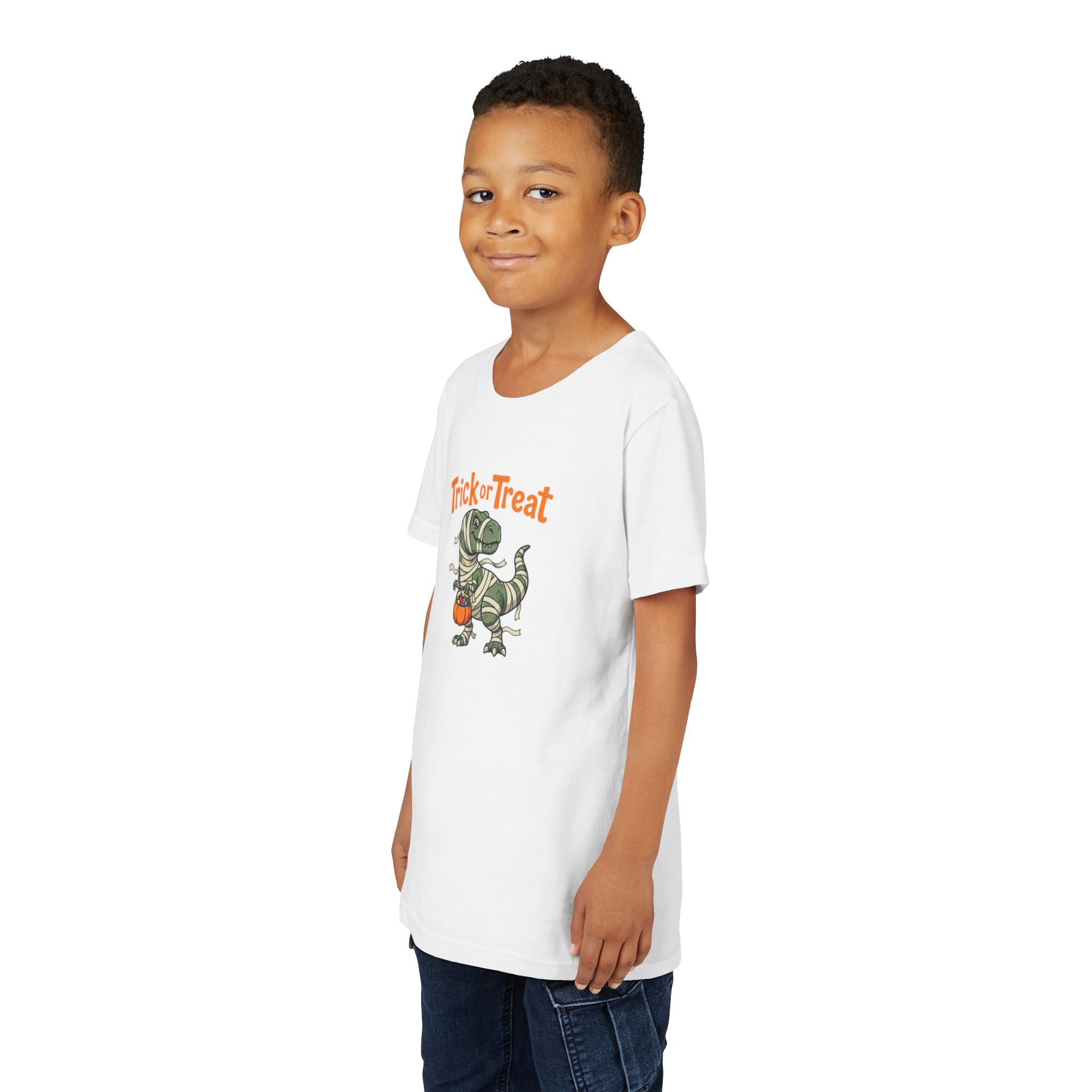 Youth Tee — Mummy Dino 'Trick or Treat' Halloween Shirt