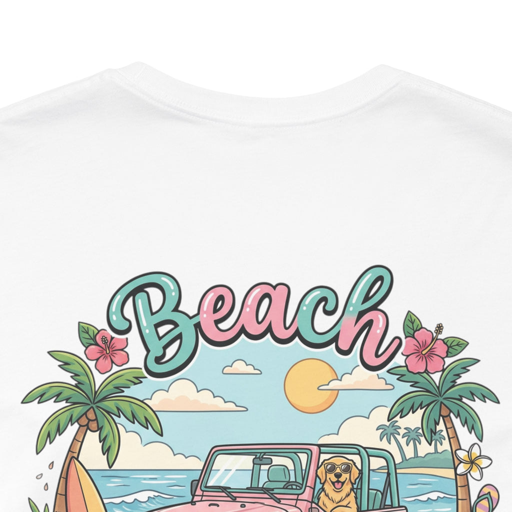 Beach Dog Mom T‑Shirt — Retro Jeep & Palm Tree Graphic