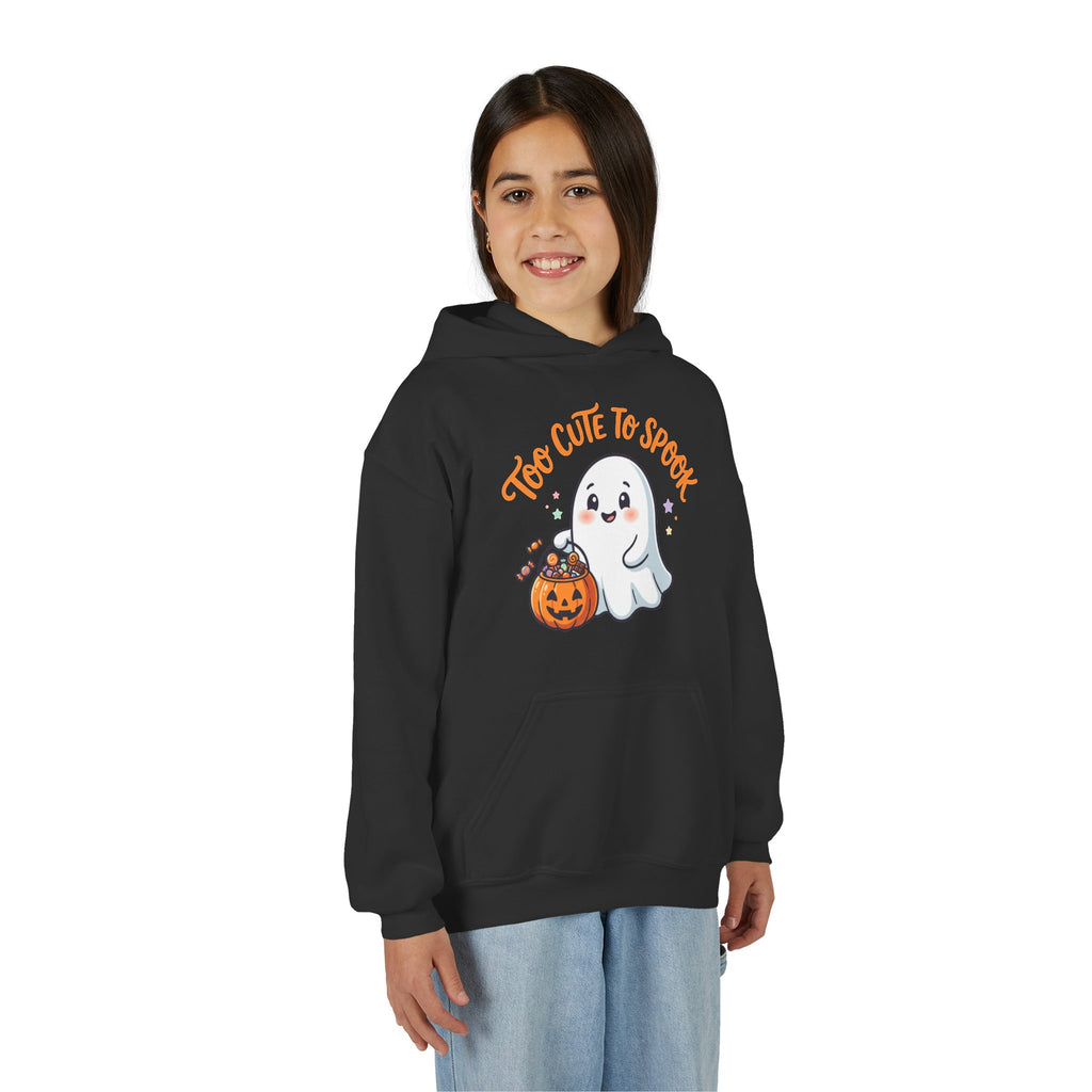 Youth Halloween Ghost Hoodie - "Too Cute to Spook" Kids Pullover