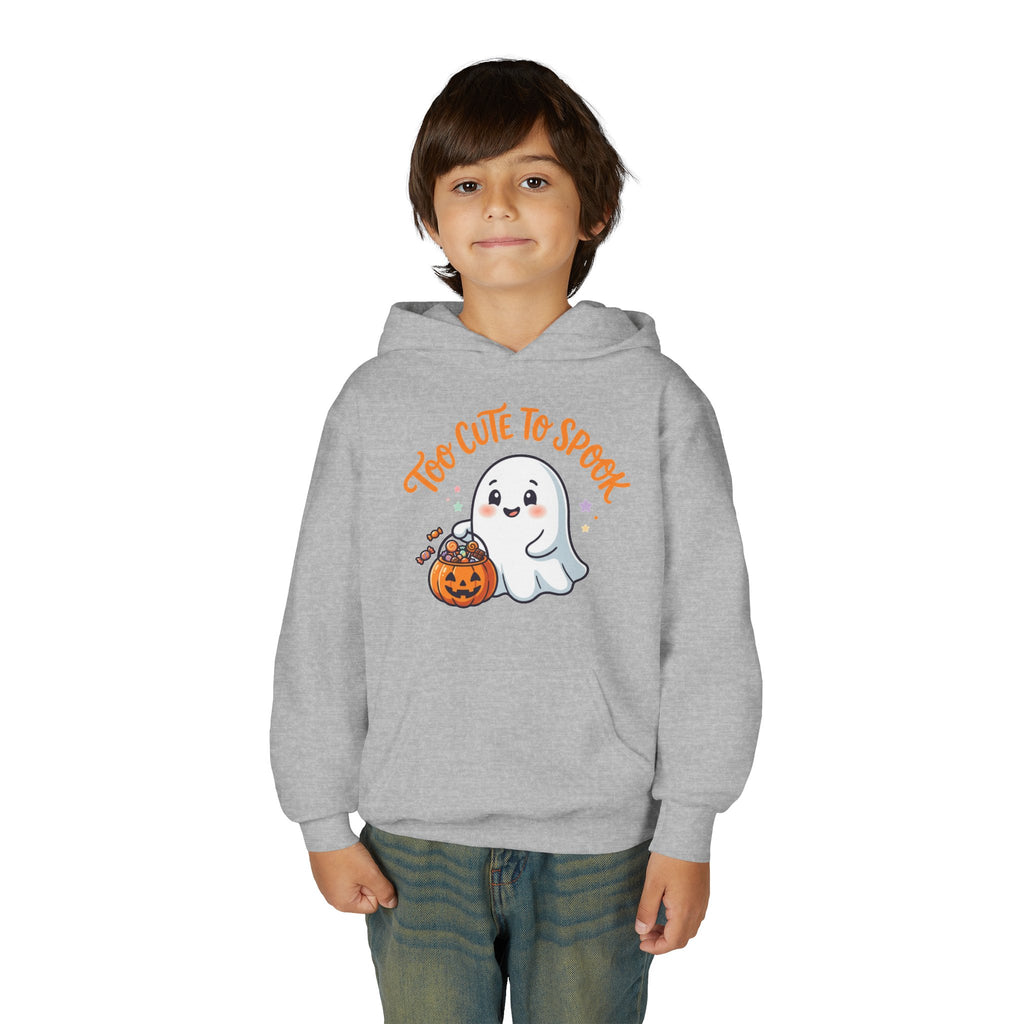 Youth Halloween Ghost Hoodie - "Too Cute to Spook" Kids Pullover