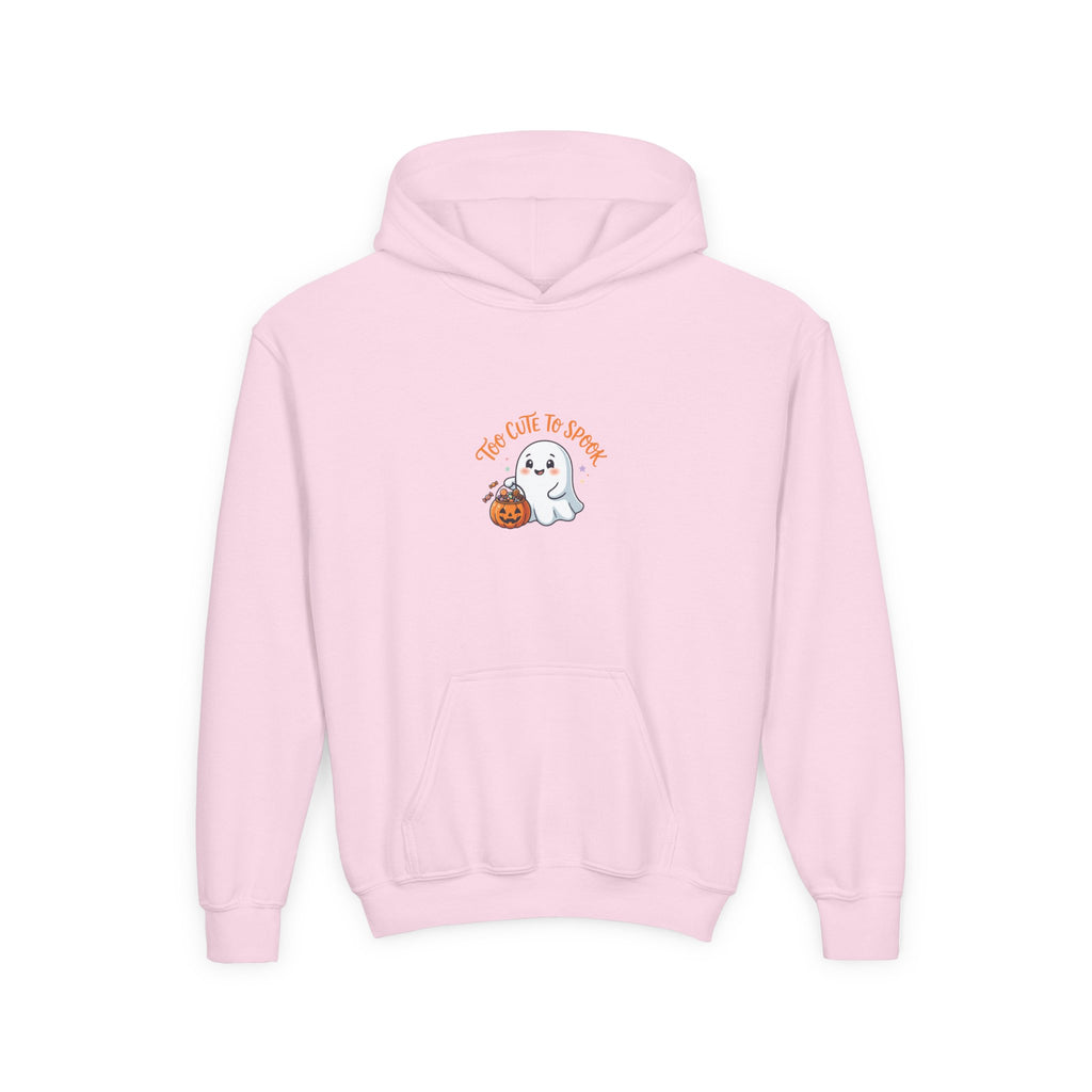 Youth Halloween Ghost Hoodie - "Too Cute to Spook" Kids Pullover