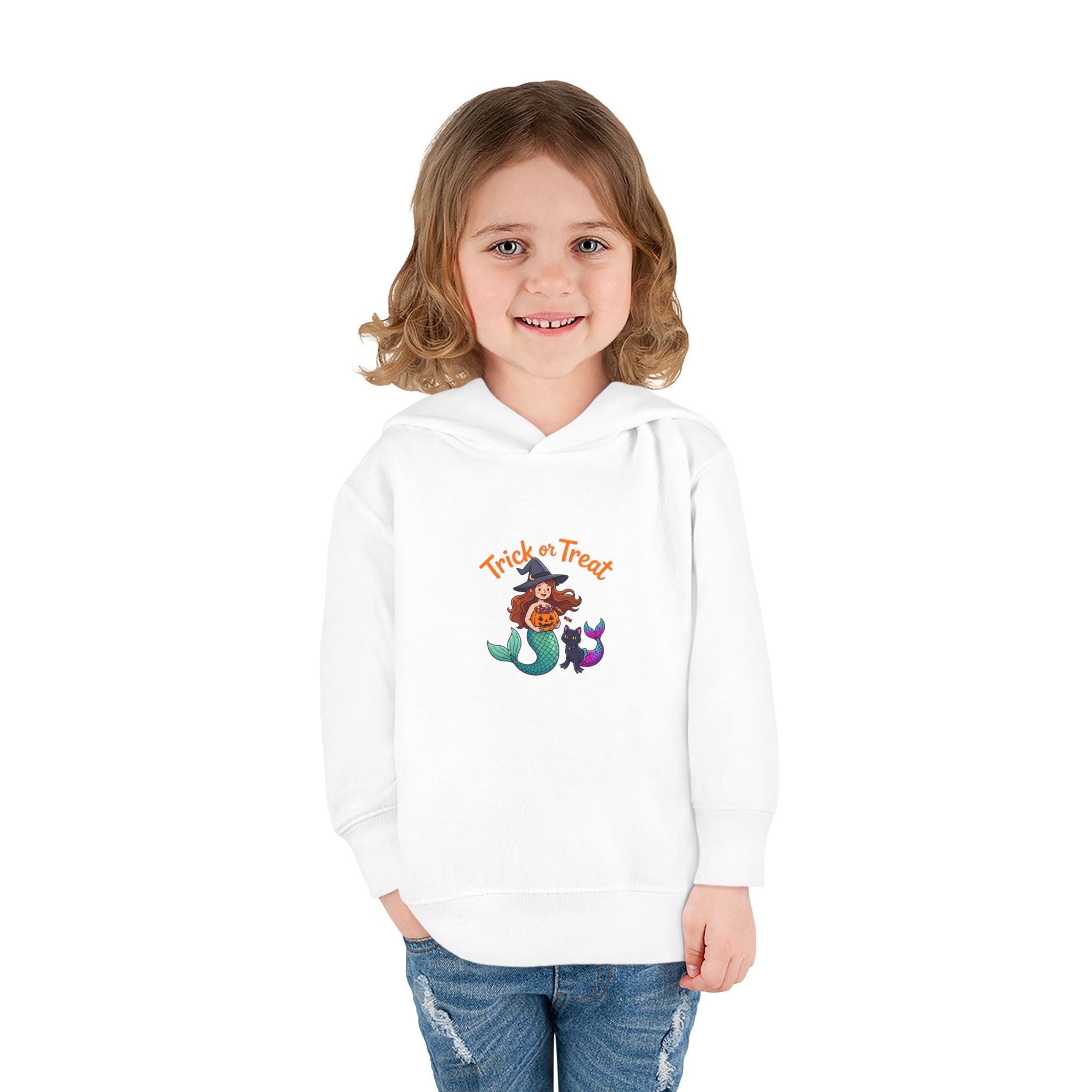 Toddler Halloween Mermaid Hoodie – "Trick or Treat" Witch & Black Cat Pullover