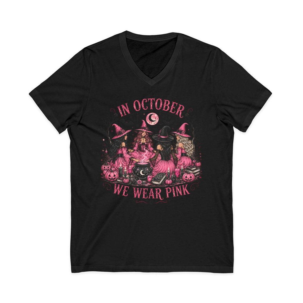 October We Wear Pink Halloween Tee — Breast Cancer Awareness Witch Design