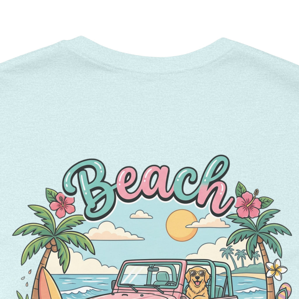 Beach Dog Mom T‑Shirt — Retro Jeep & Palm Tree Graphic
