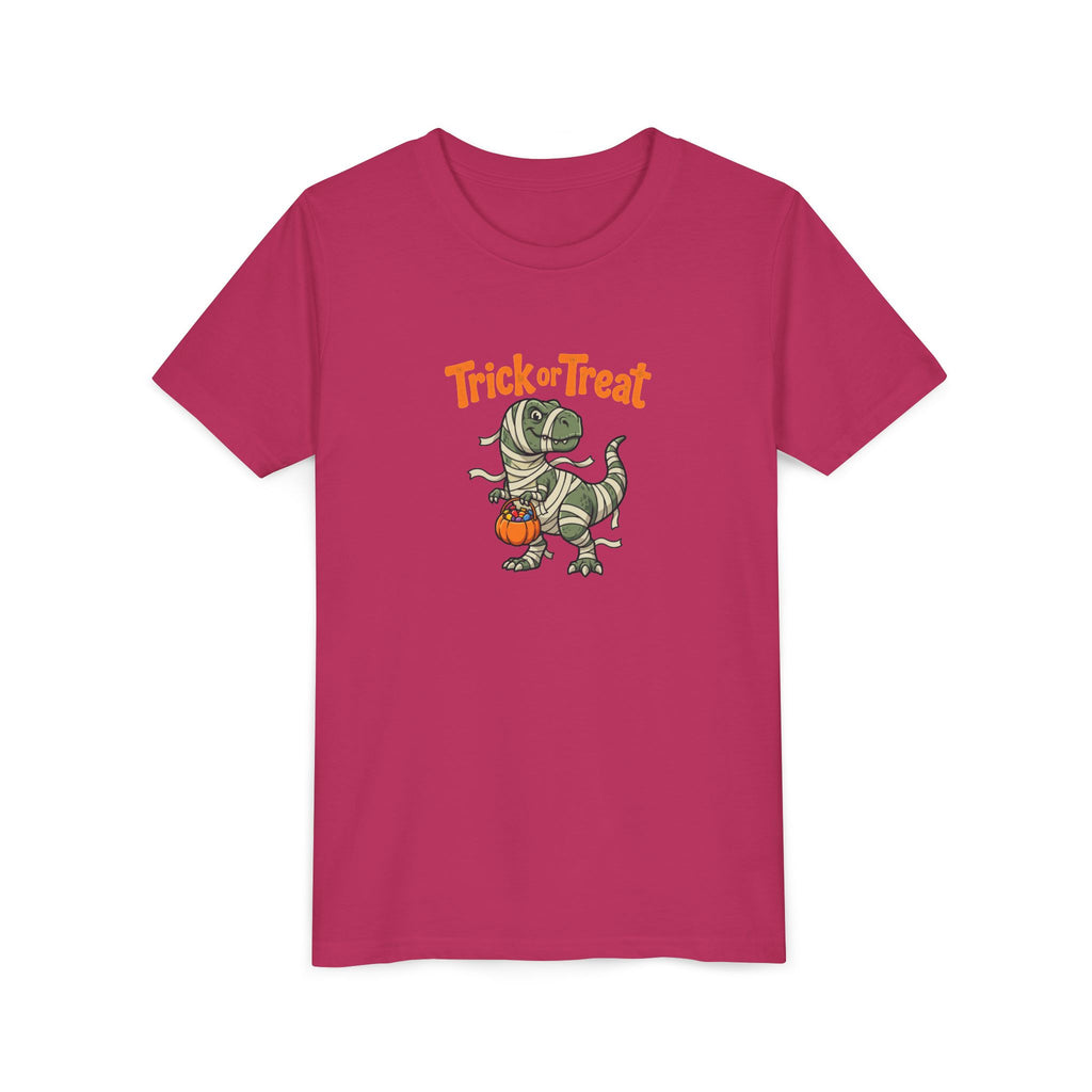 Youth Tee — Mummy Dino 'Trick or Treat' Halloween Shirt
