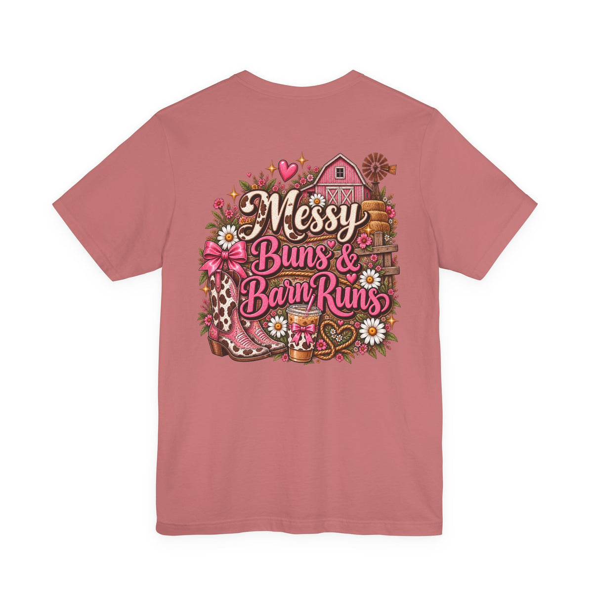 Messy Buns & Barn Runs Tee — Cute Farm Girl Graphic T-Shirt