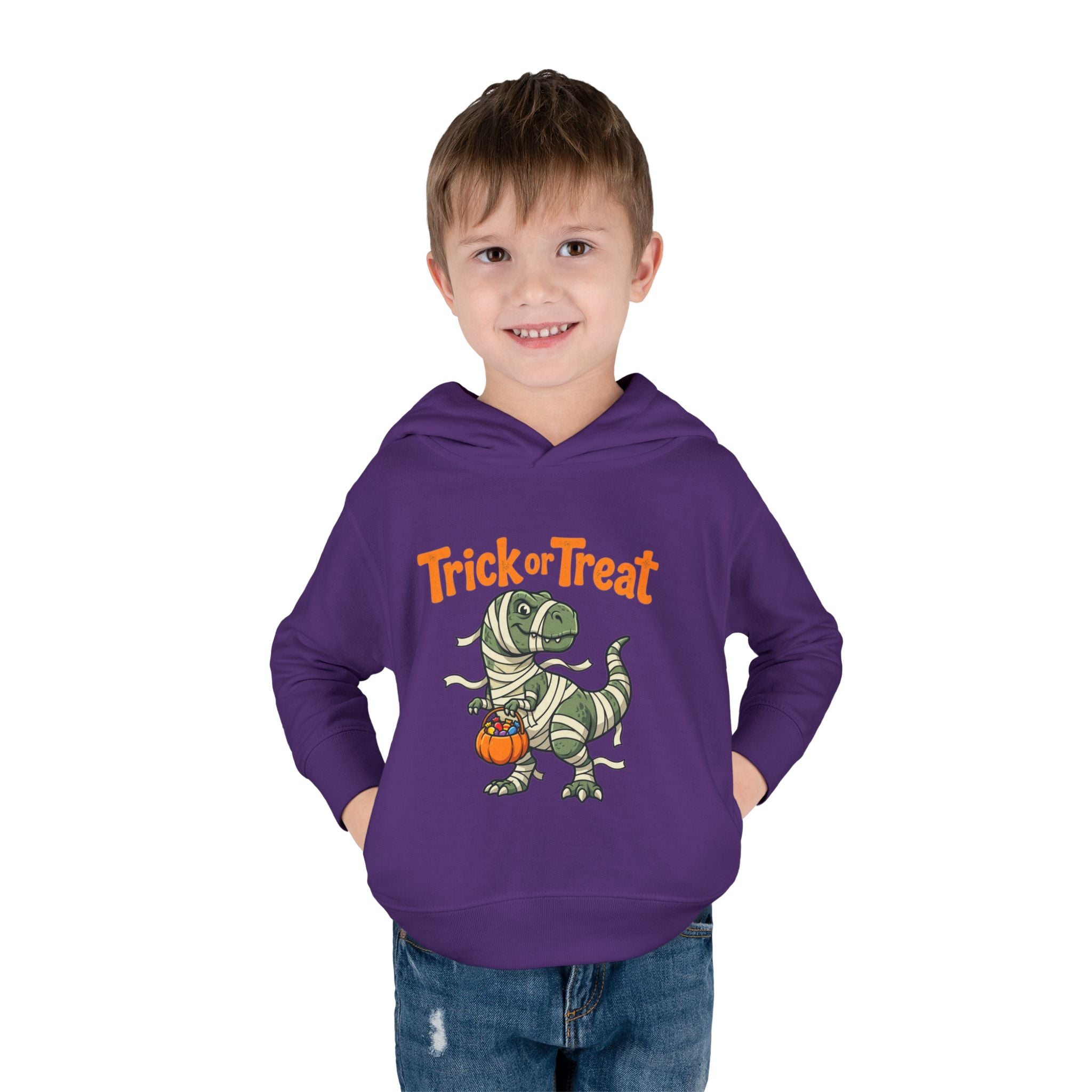 Toddler Halloween Mummy Dino Hoodie — "Trick or Treat" Pumpkin Pullover