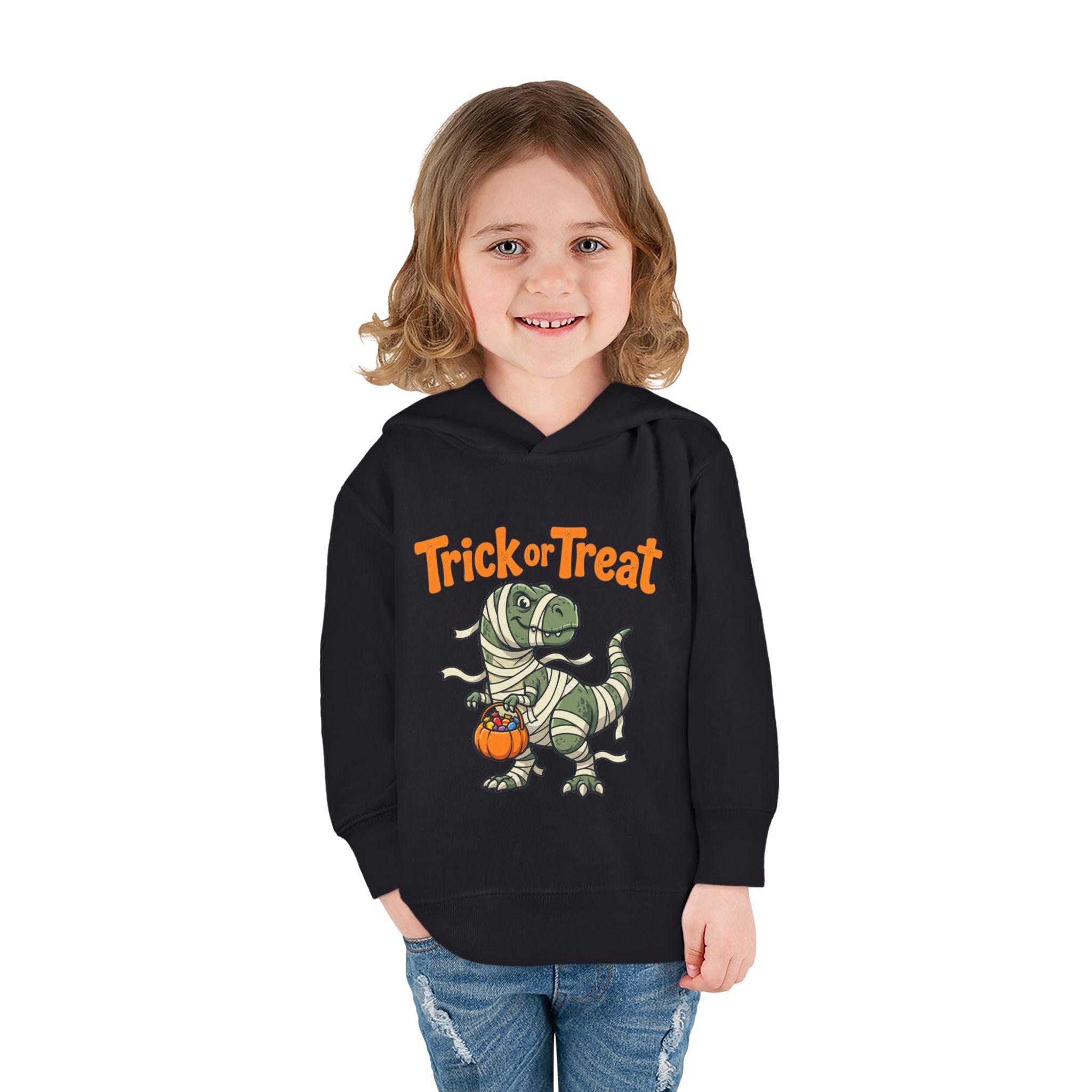 Toddler Halloween Mummy Dino Hoodie — "Trick or Treat" Pumpkin Pullover