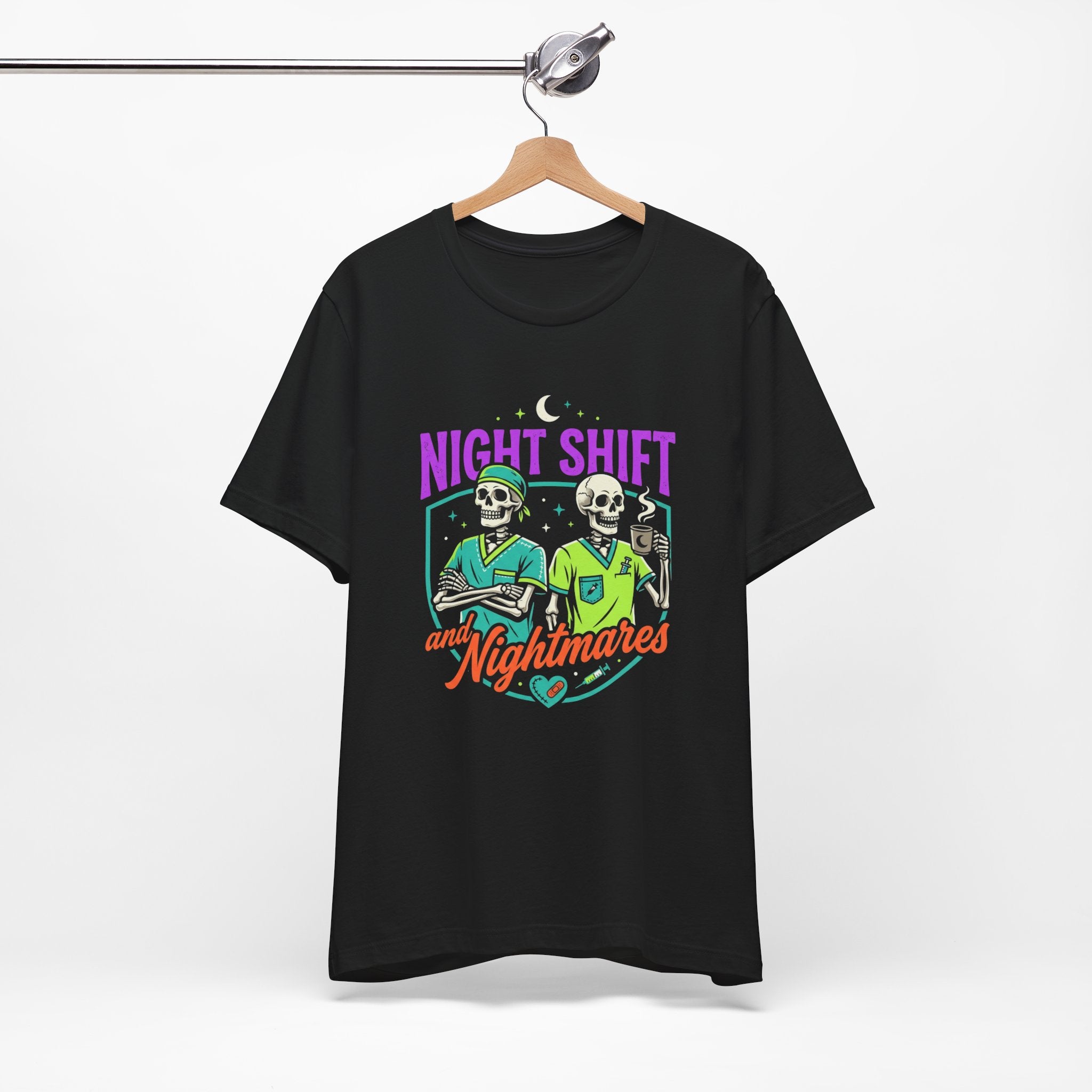 Night Shift and Nightmares Tee — Funny Nurse Skeletons Emergency Medical Shirt