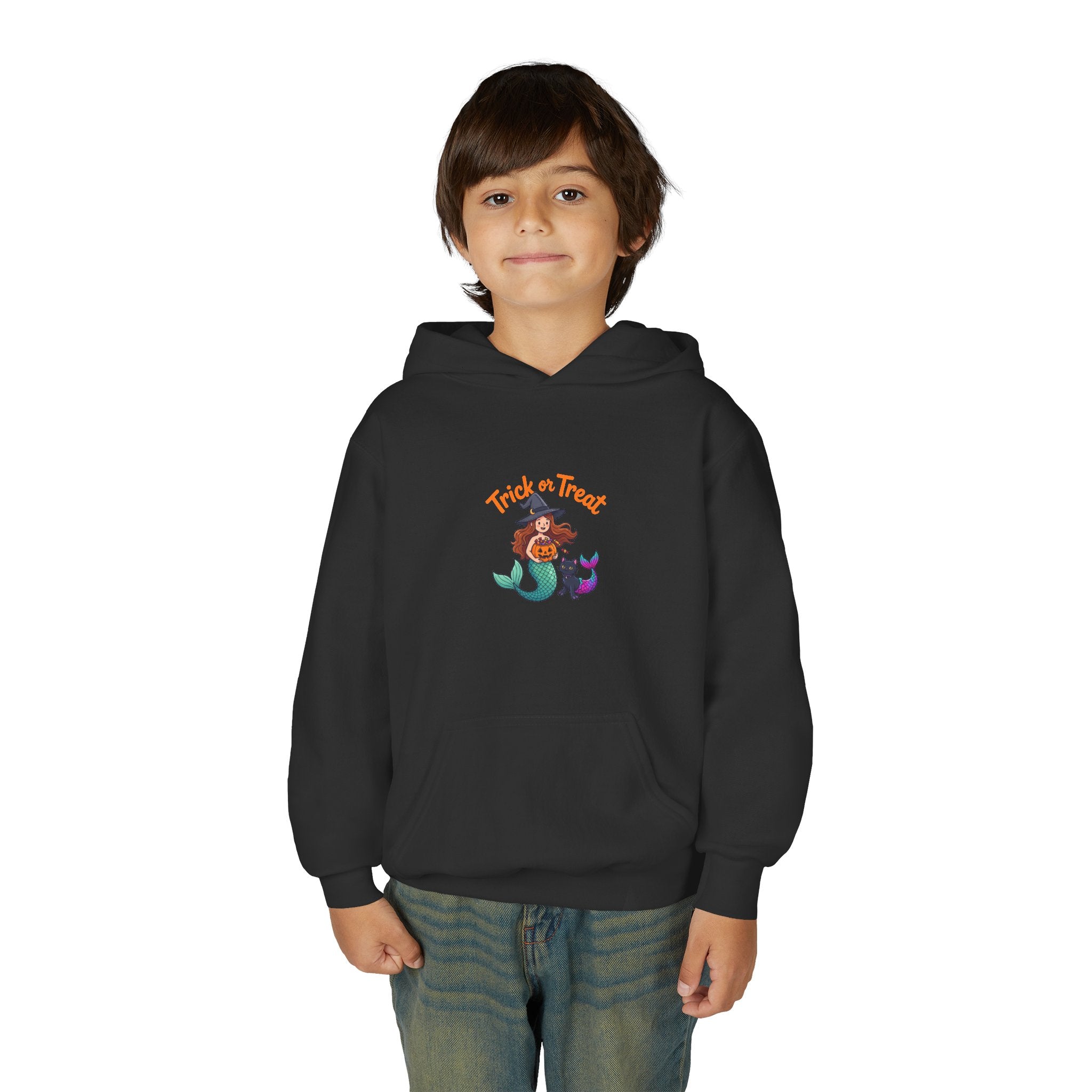 Youth Halloween Mermaid Hoodie – "Trick or Treat" Witch Mermaid Kids Pullover
