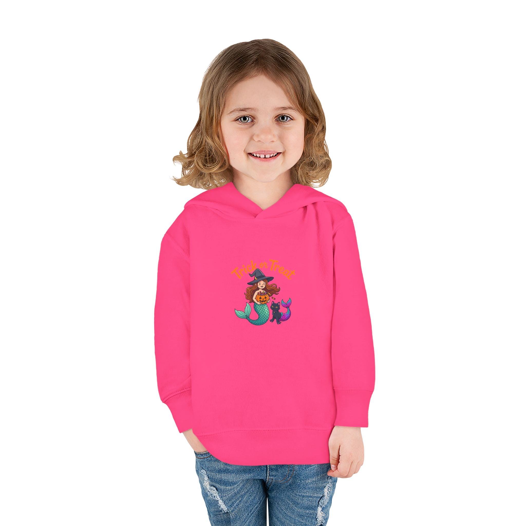 Toddler Halloween Mermaid Hoodie – "Trick or Treat" Witch & Black Cat Pullover