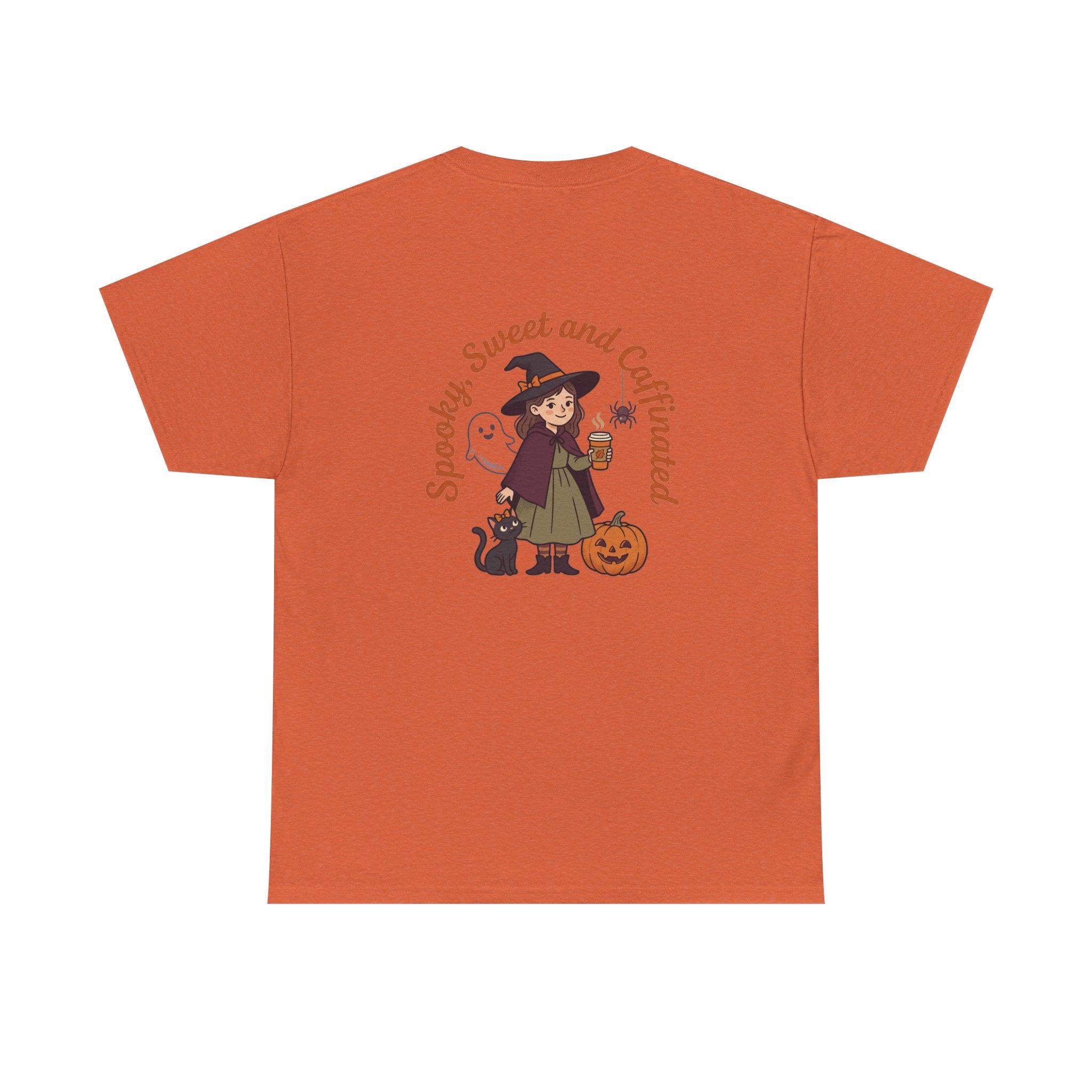 Spooky Sweet and Caffeinated Tee | Witch with Pumpkin and Cat