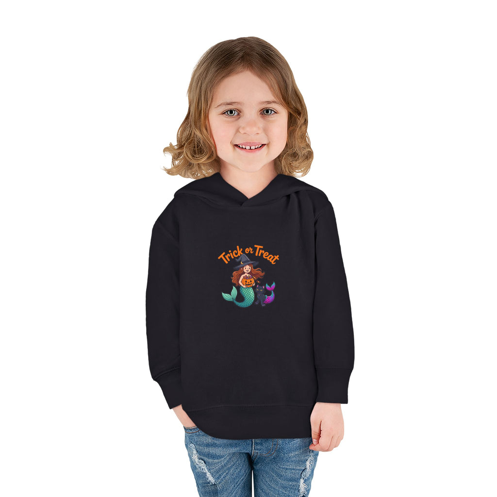 Toddler Halloween Mermaid Hoodie – "Trick or Treat" Witch & Black Cat Pullover