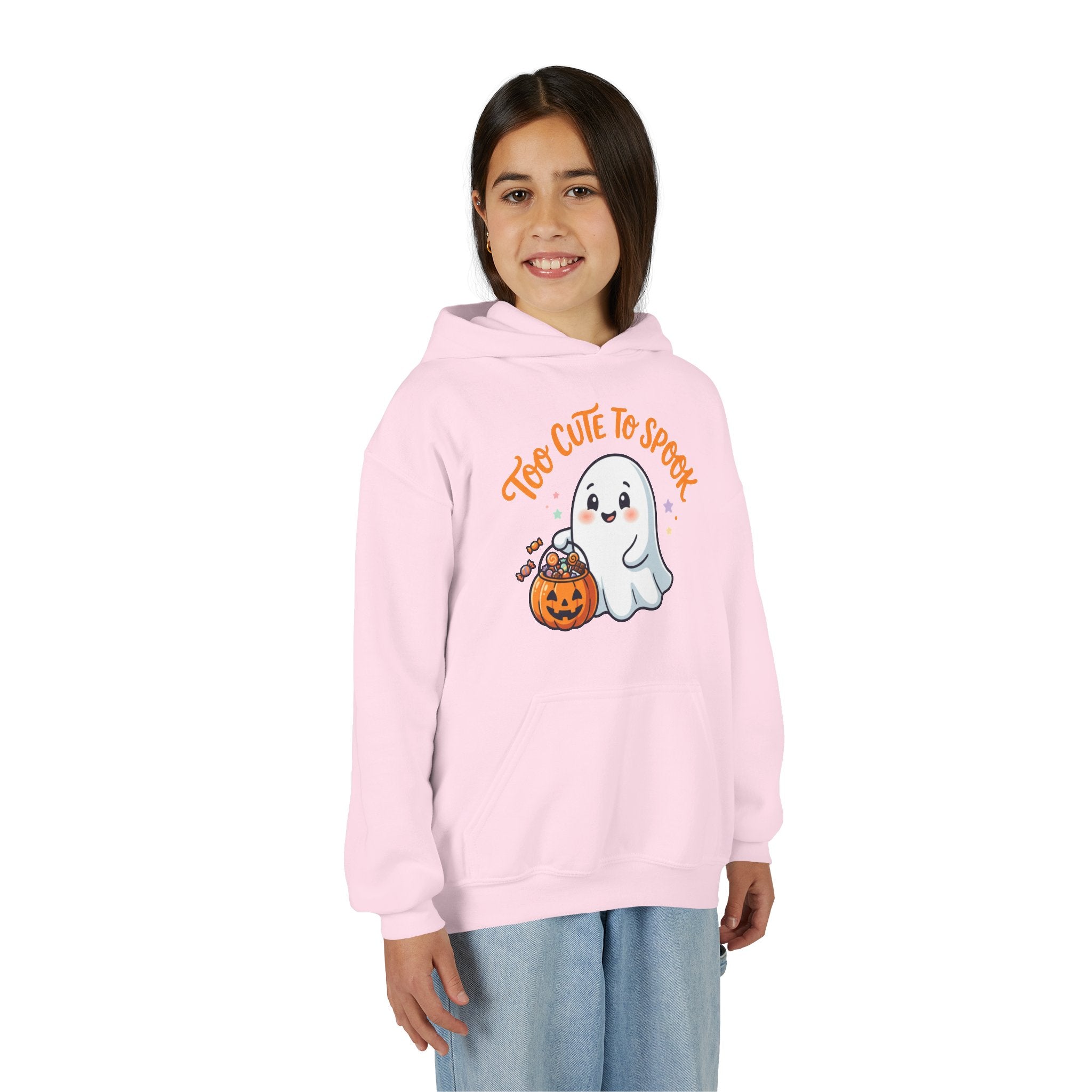 Youth Halloween Ghost Hoodie - "Too Cute to Spook" Kids Pullover