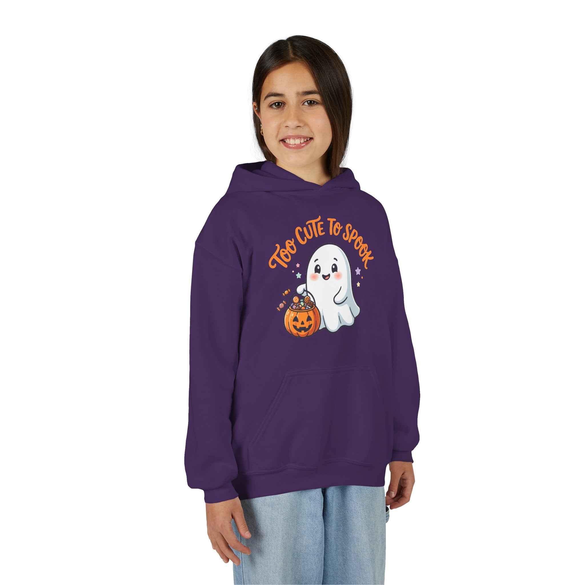 Youth Halloween Ghost Hoodie - "Too Cute to Spook" Kids Pullover