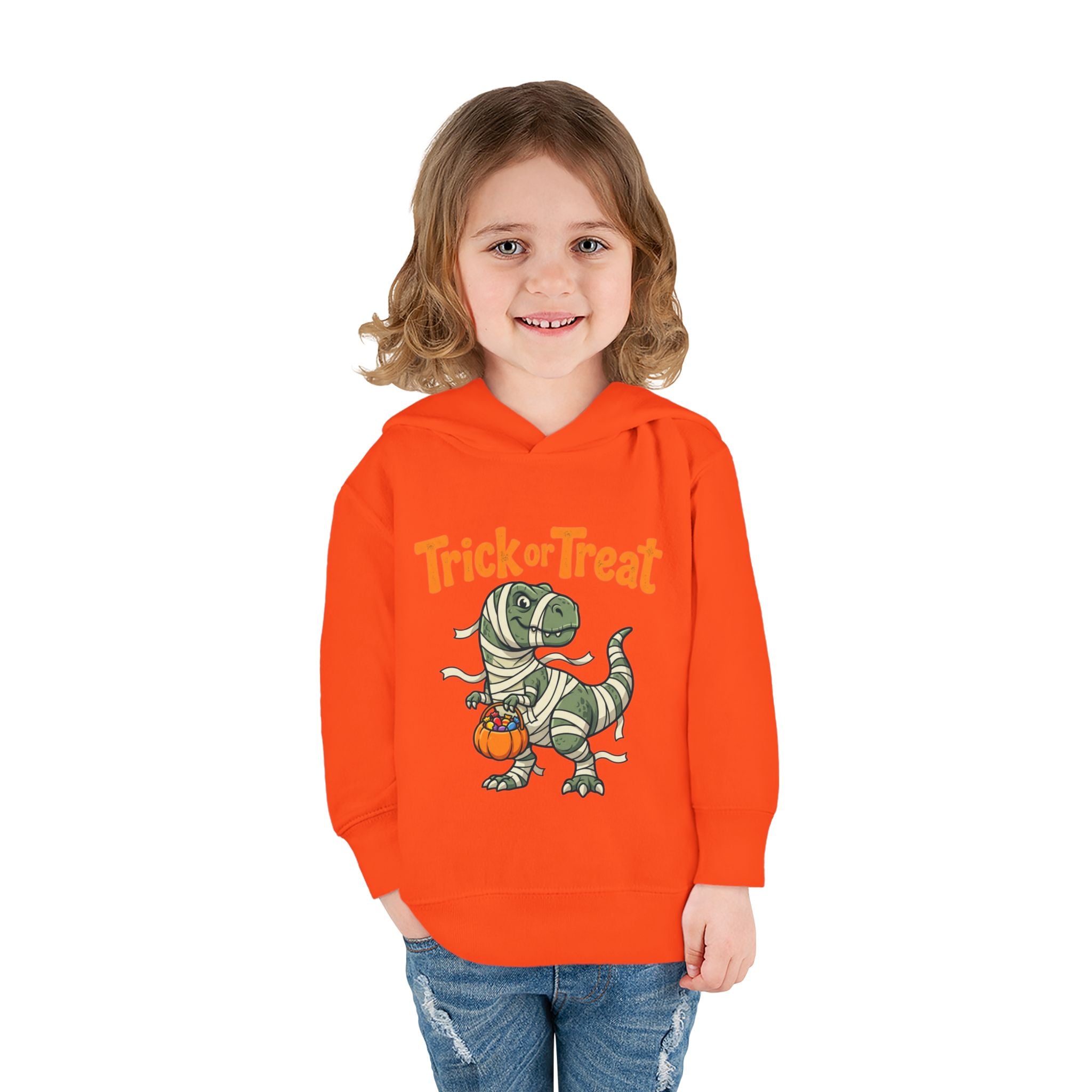 Toddler Halloween Mummy Dino Hoodie — "Trick or Treat" Pumpkin Pullover