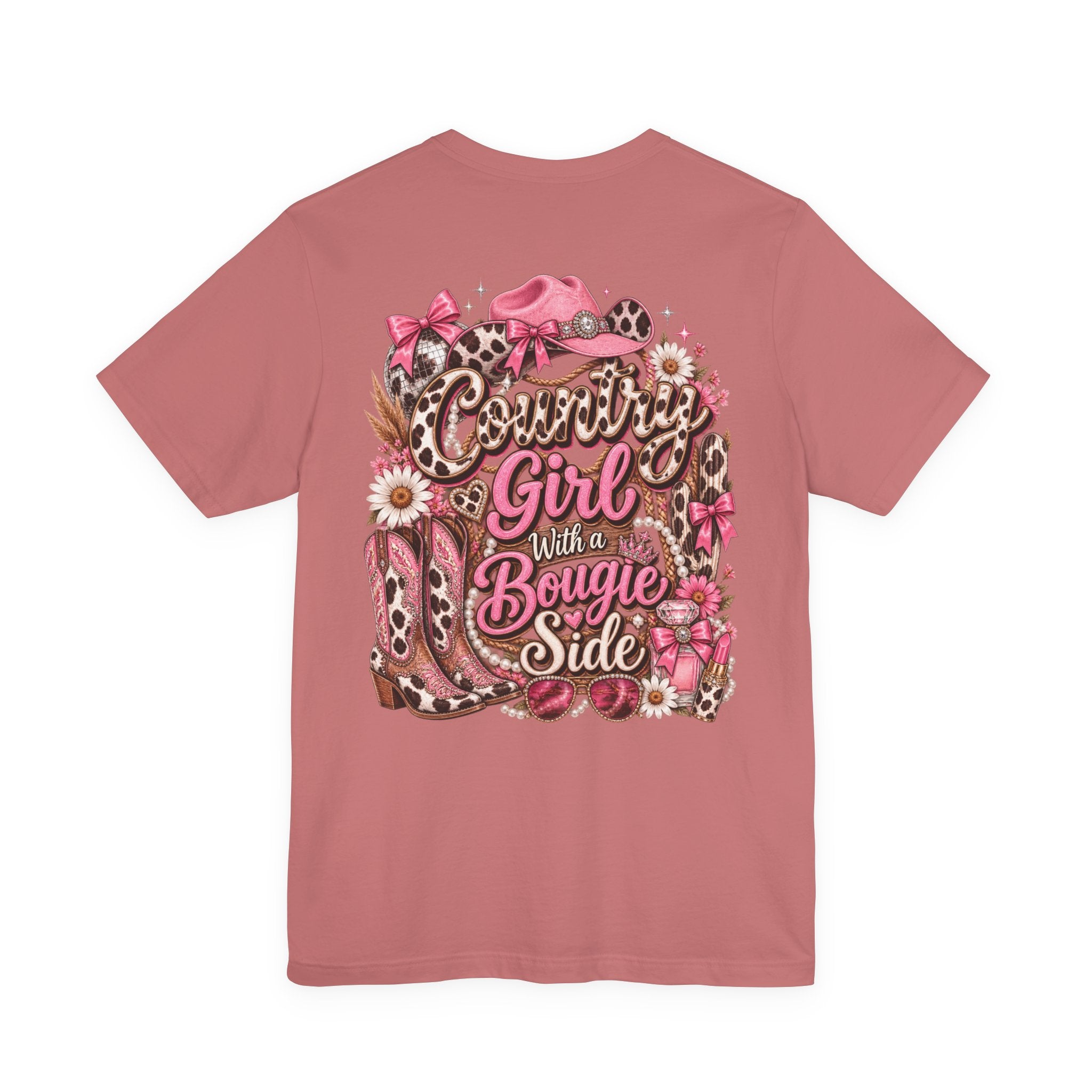Country Girl Tee — "With a Bougie Side" Western Pink Graphic T-Shirt