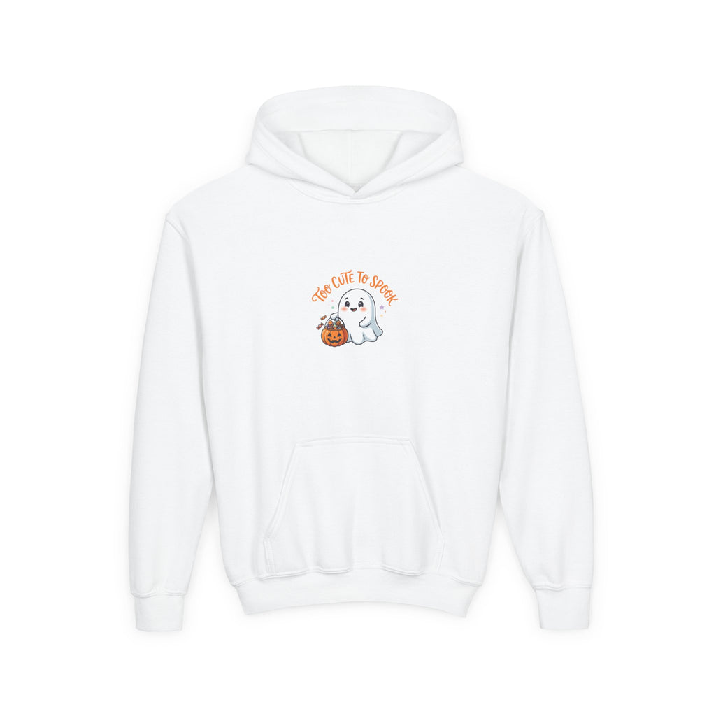 Youth Halloween Ghost Hoodie - "Too Cute to Spook" Kids Pullover