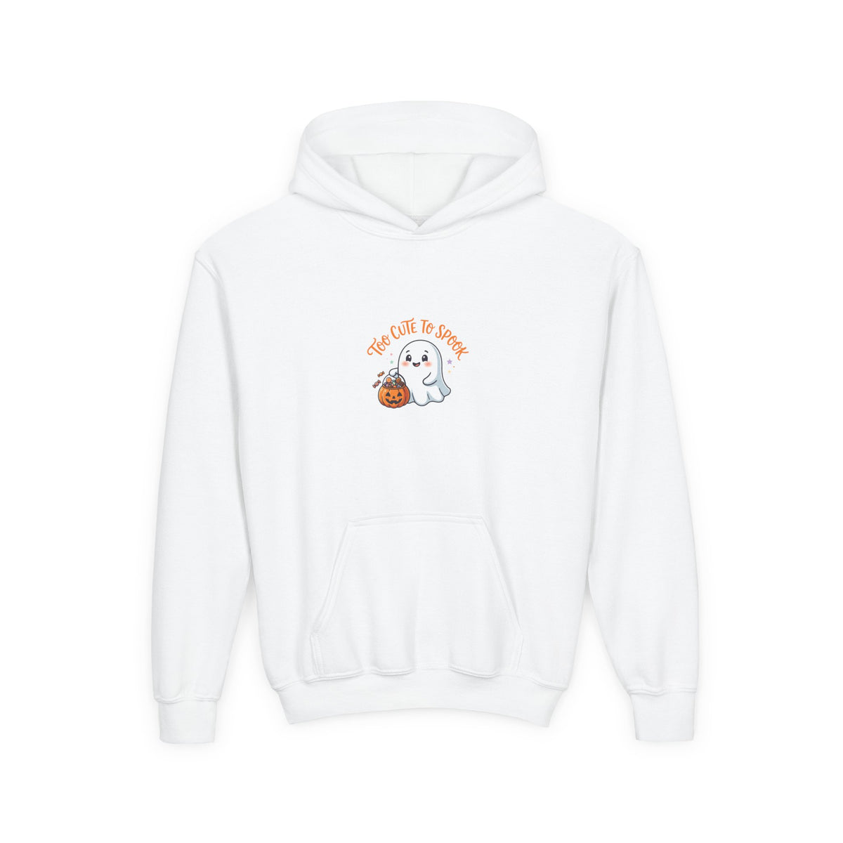 Youth Halloween Ghost Hoodie - "Too Cute to Spook" Kids Pullover