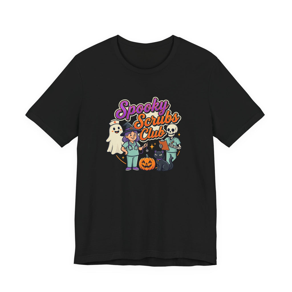 Spooky Scrubs Club Halloween Nurse T-Shirt — Cute Ghost & Pumpkin Medical Tee