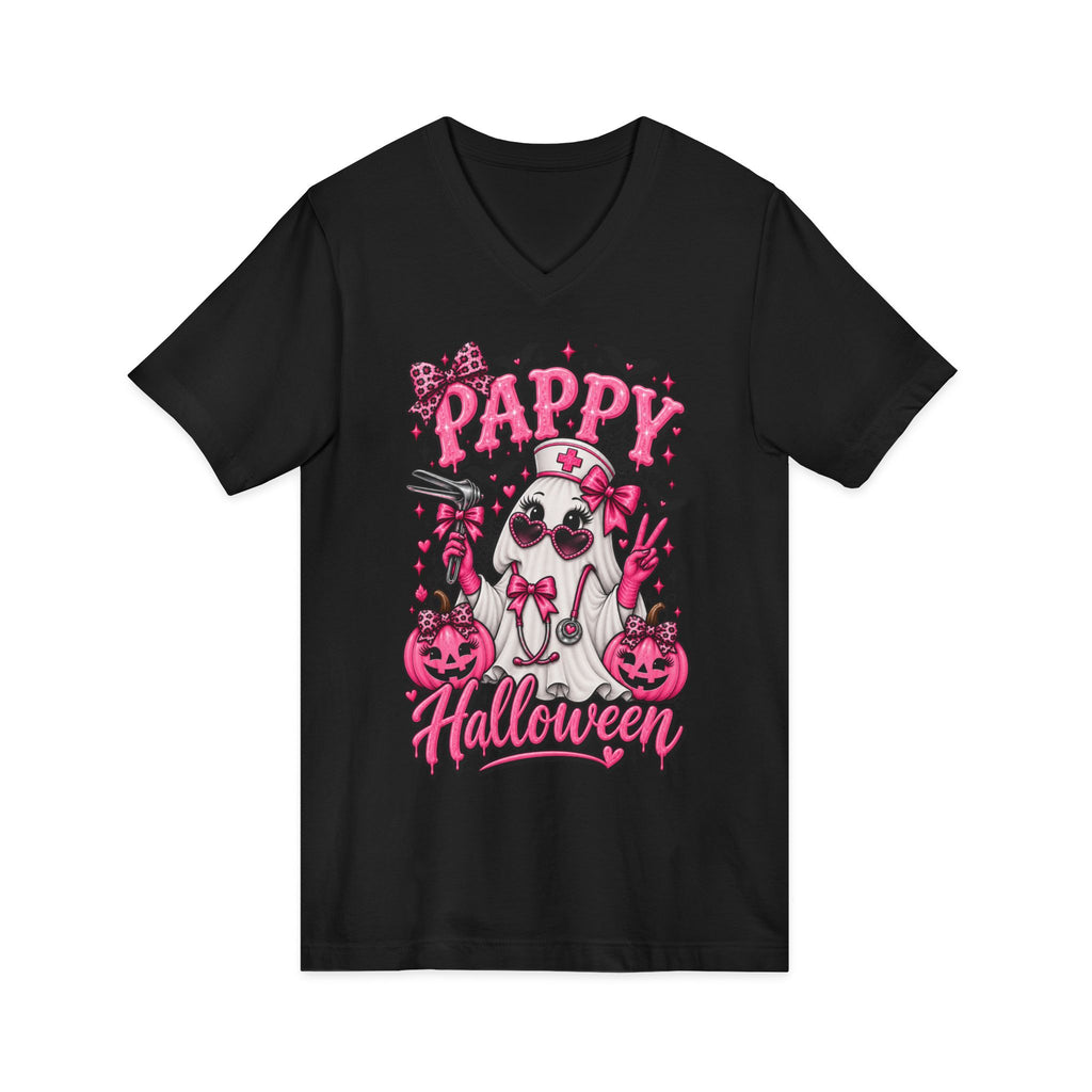 Pappy Halloween V-Neck Tee — Cute Pink Ghost Grandpa Halloween Shirt