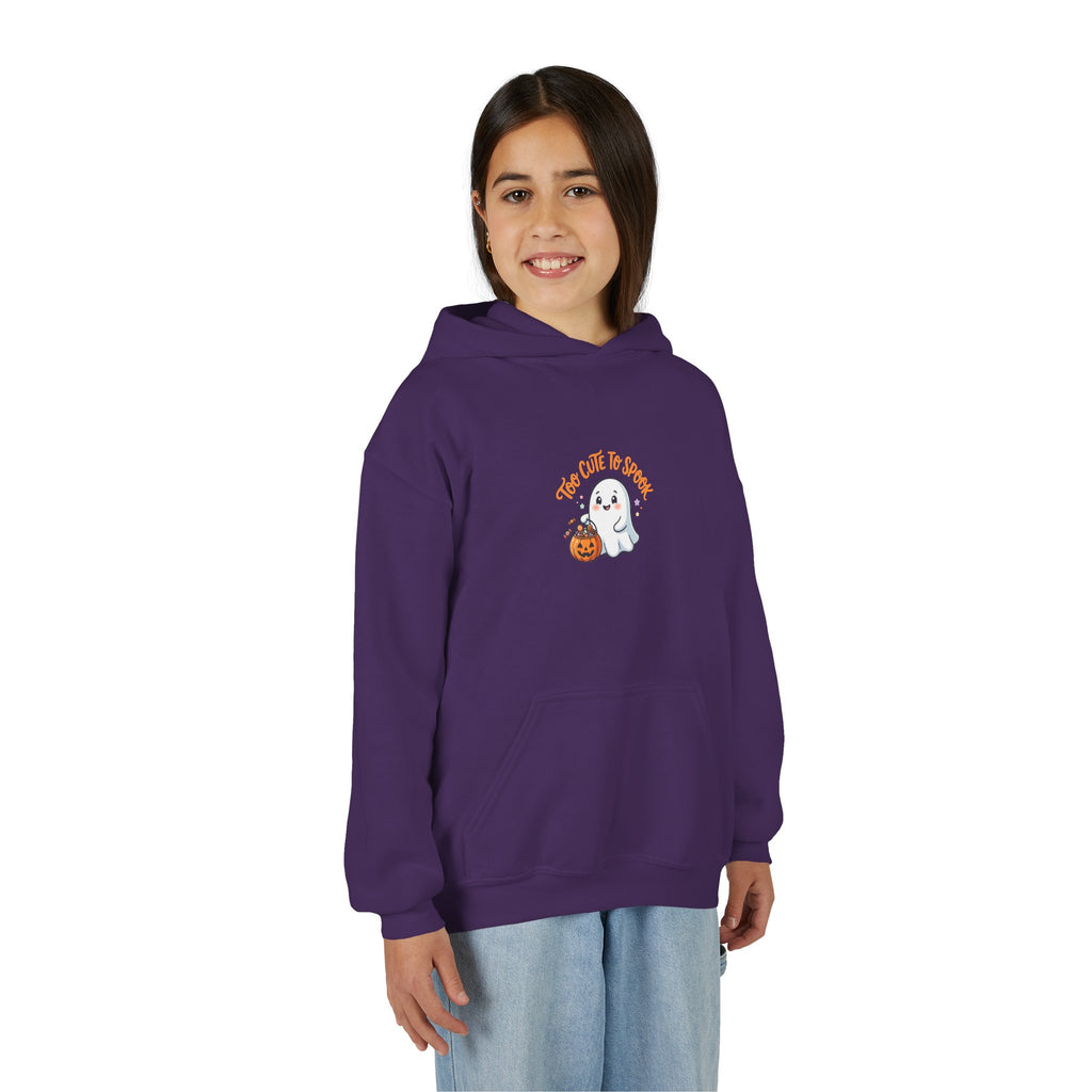 Youth Halloween Ghost Hoodie - "Too Cute to Spook" Kids Pullover