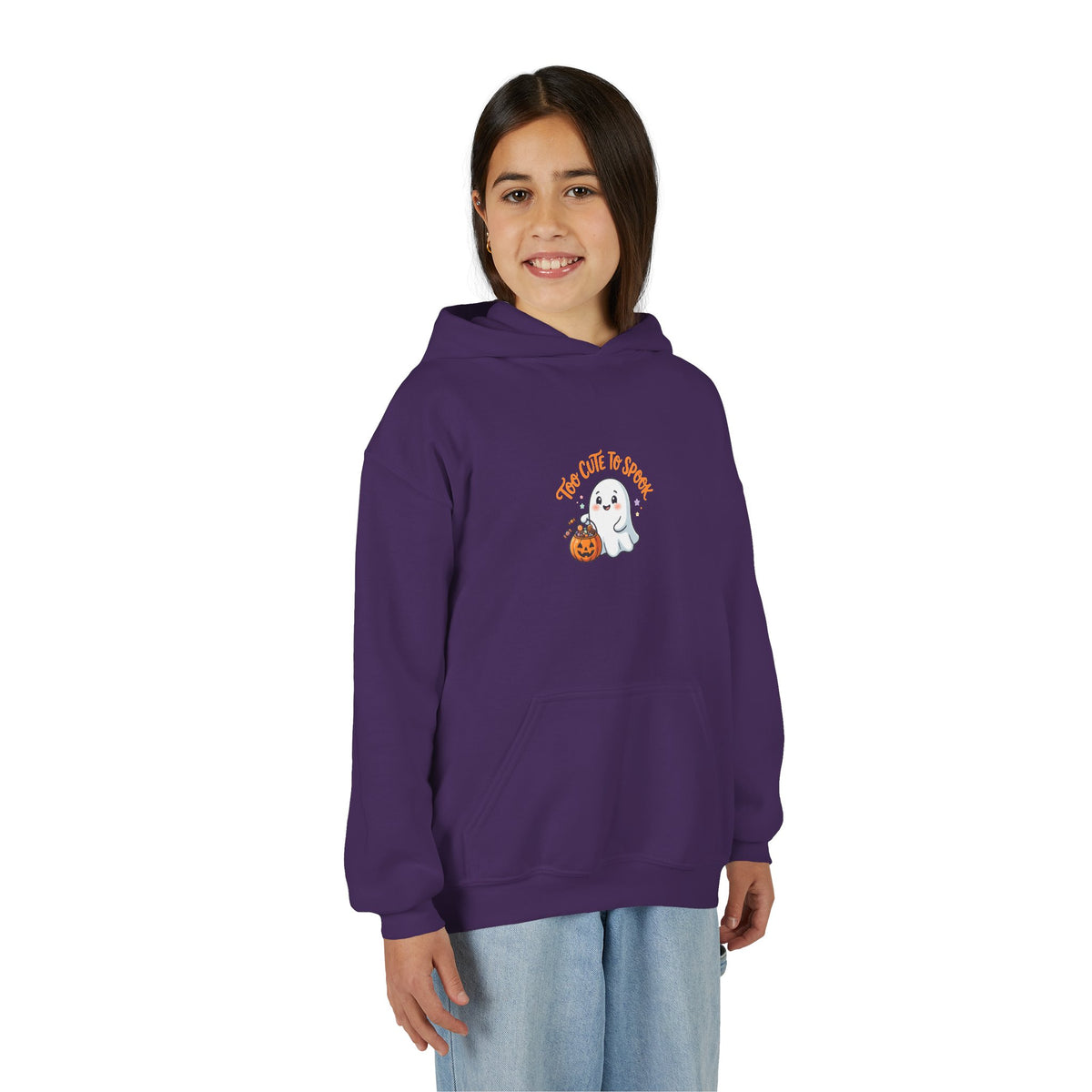 Youth Halloween Ghost Hoodie - "Too Cute to Spook" Kids Pullover