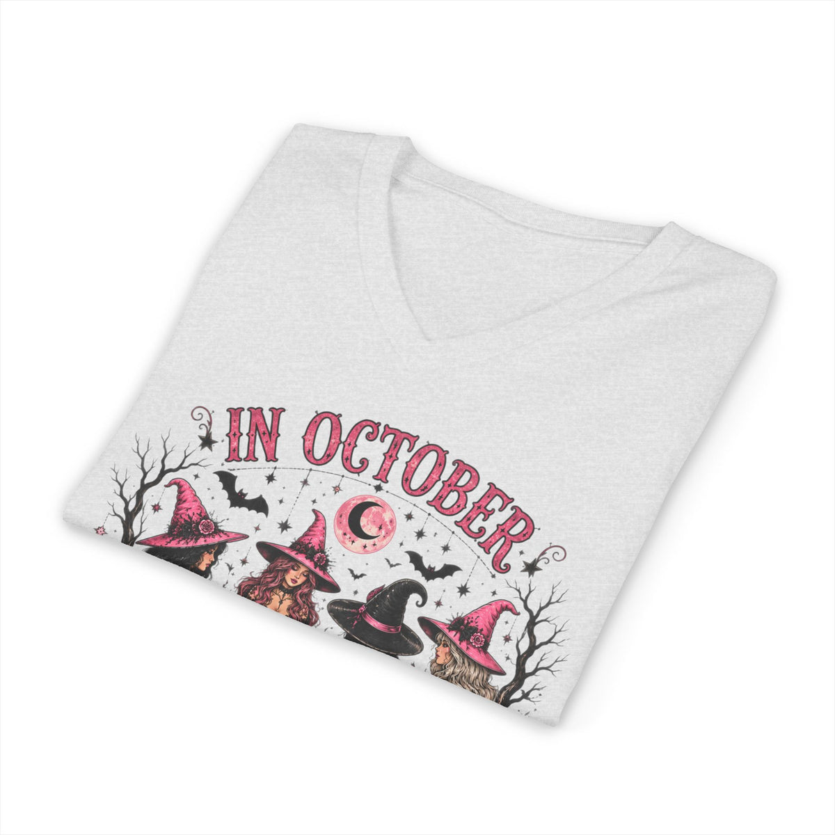 October We Wear Pink Halloween Tee — Breast Cancer Awareness Witch Design