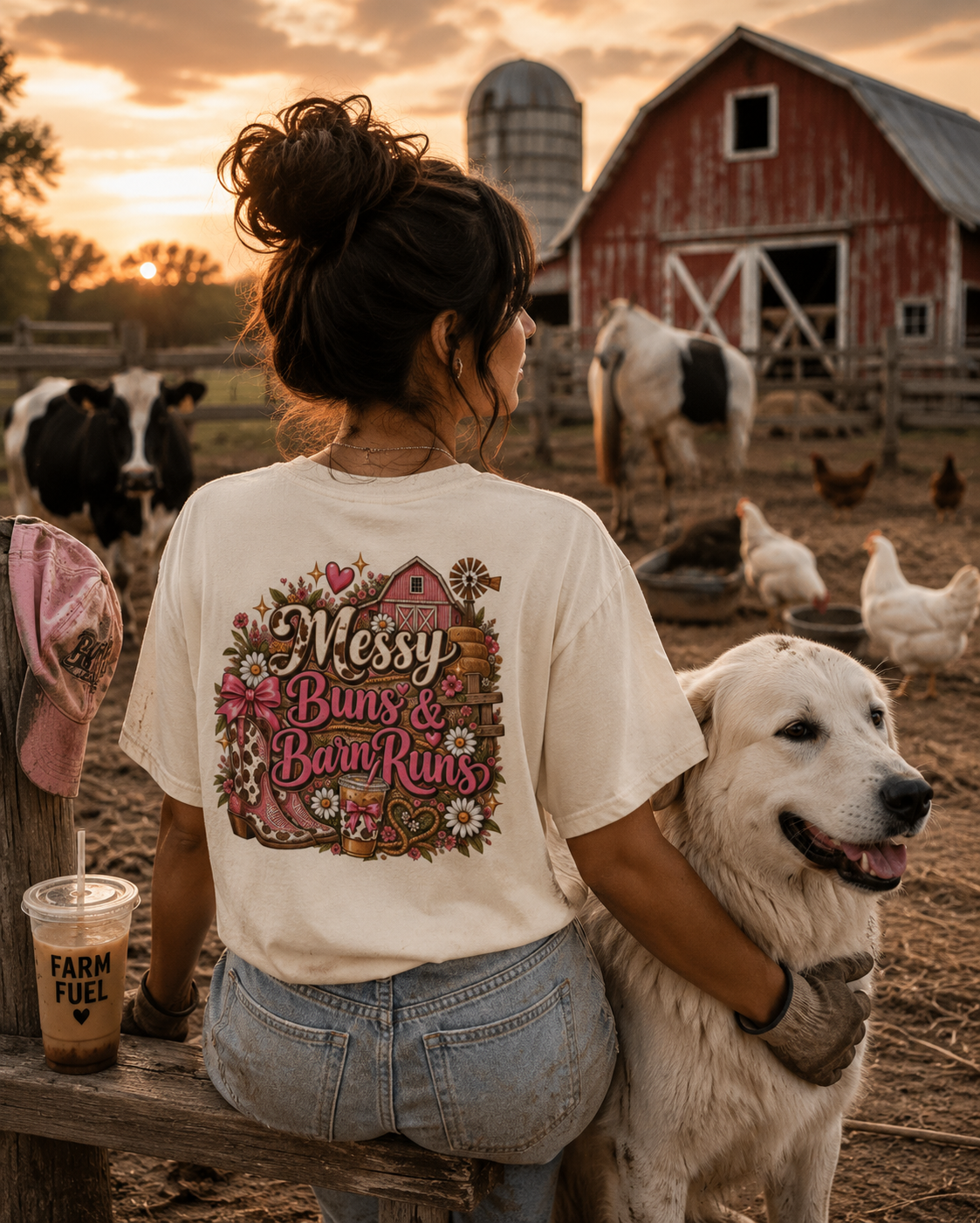 Messy Buns & Barn Runs Tee — Cute Farm Girl Graphic T-Shirt