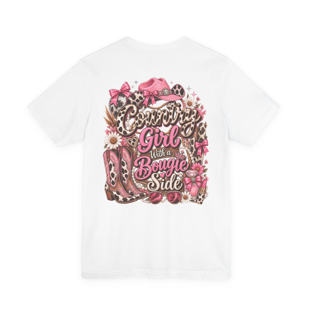 Country Girl Tee — "With a Bougie Side" Western Pink Graphic T-Shirt