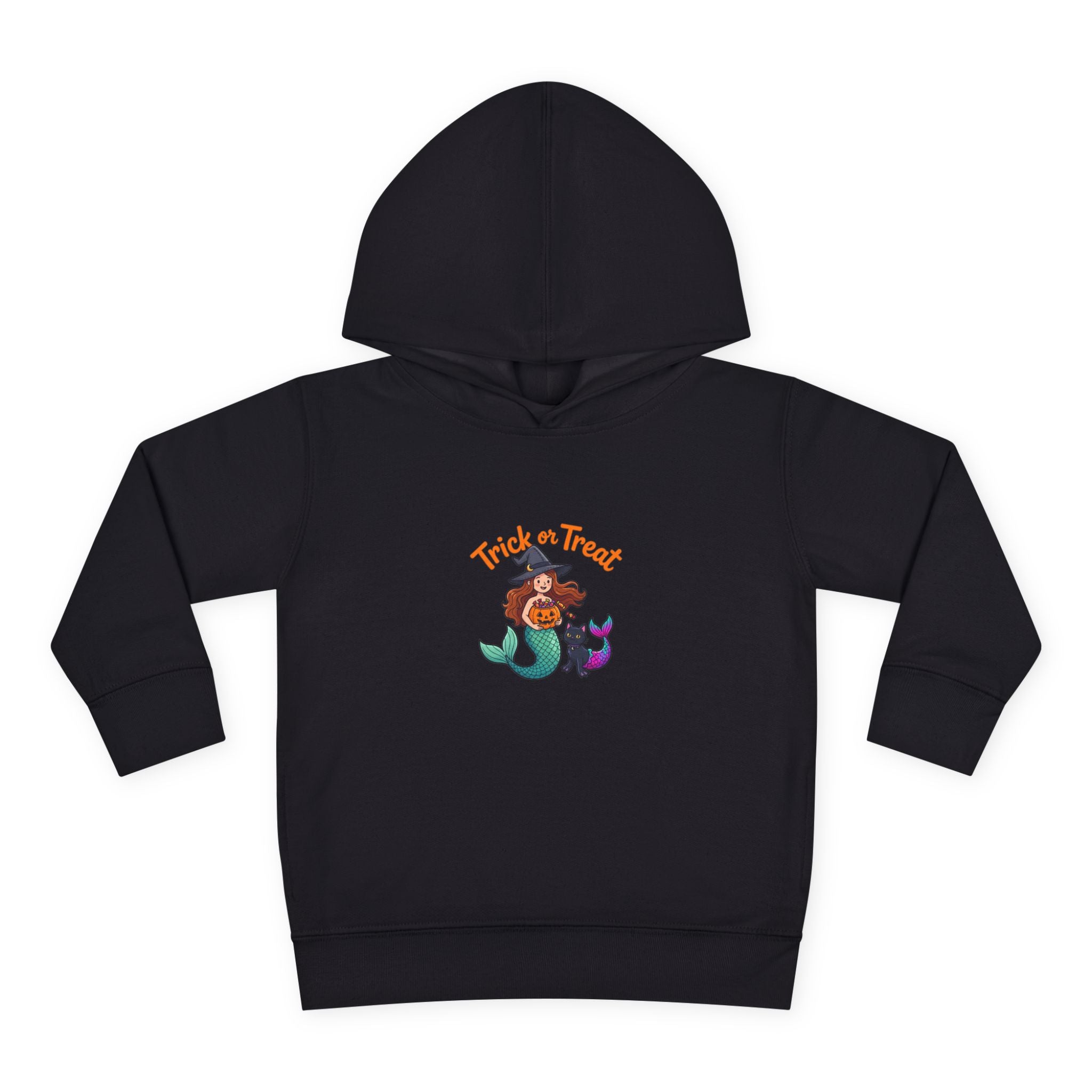 Toddler Halloween Mermaid Hoodie – "Trick or Treat" Witch & Black Cat Pullover