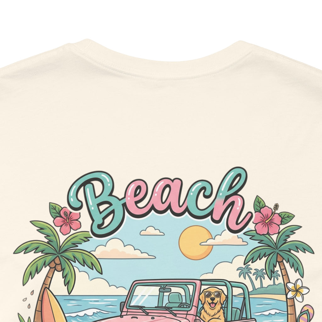 Beach Dog Mom T‑Shirt — Retro Jeep & Palm Tree Graphic